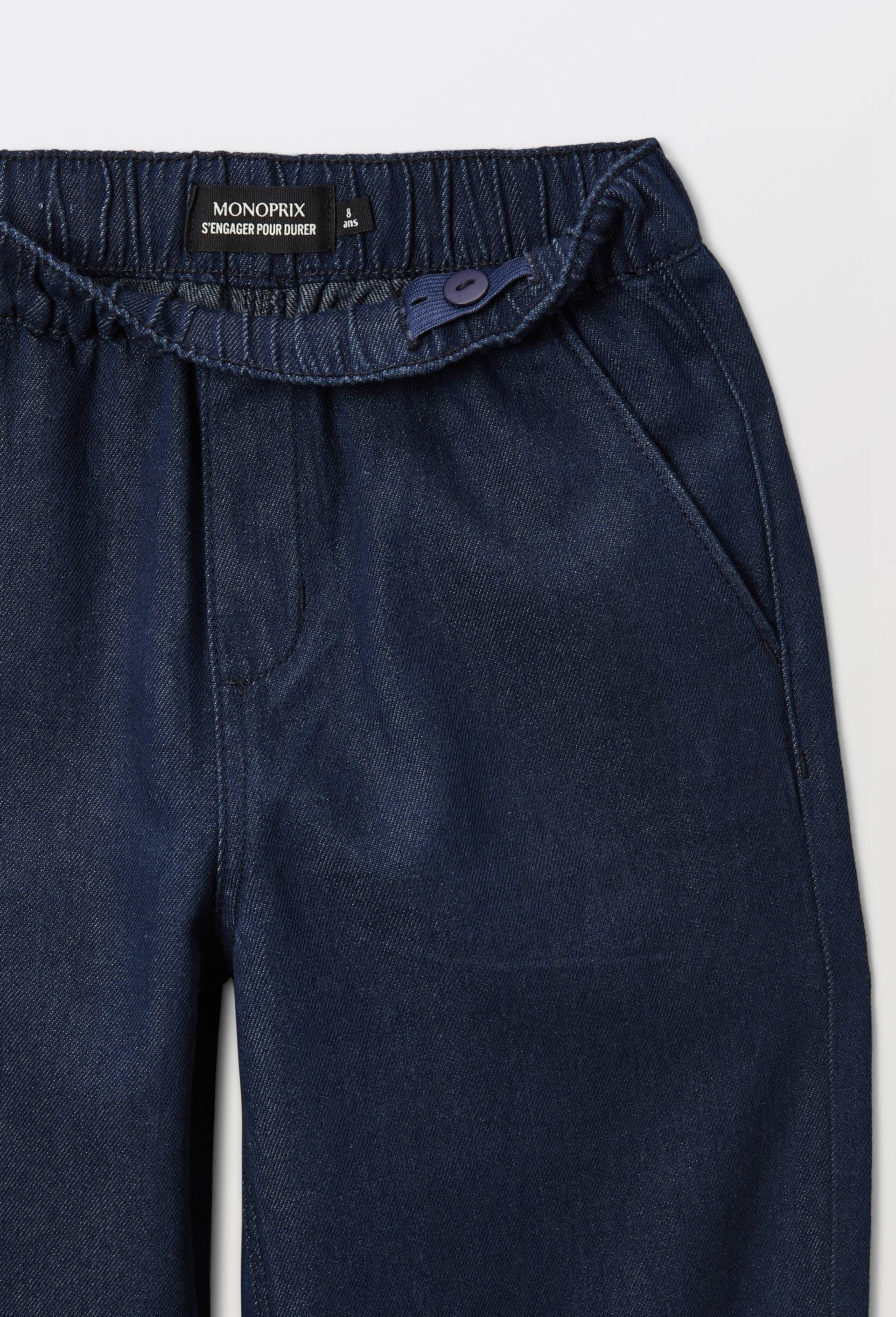 Jean droit taille &eacute;lastiqu&eacute;e en coton, Bleu fonc&eacute;, large image number 3