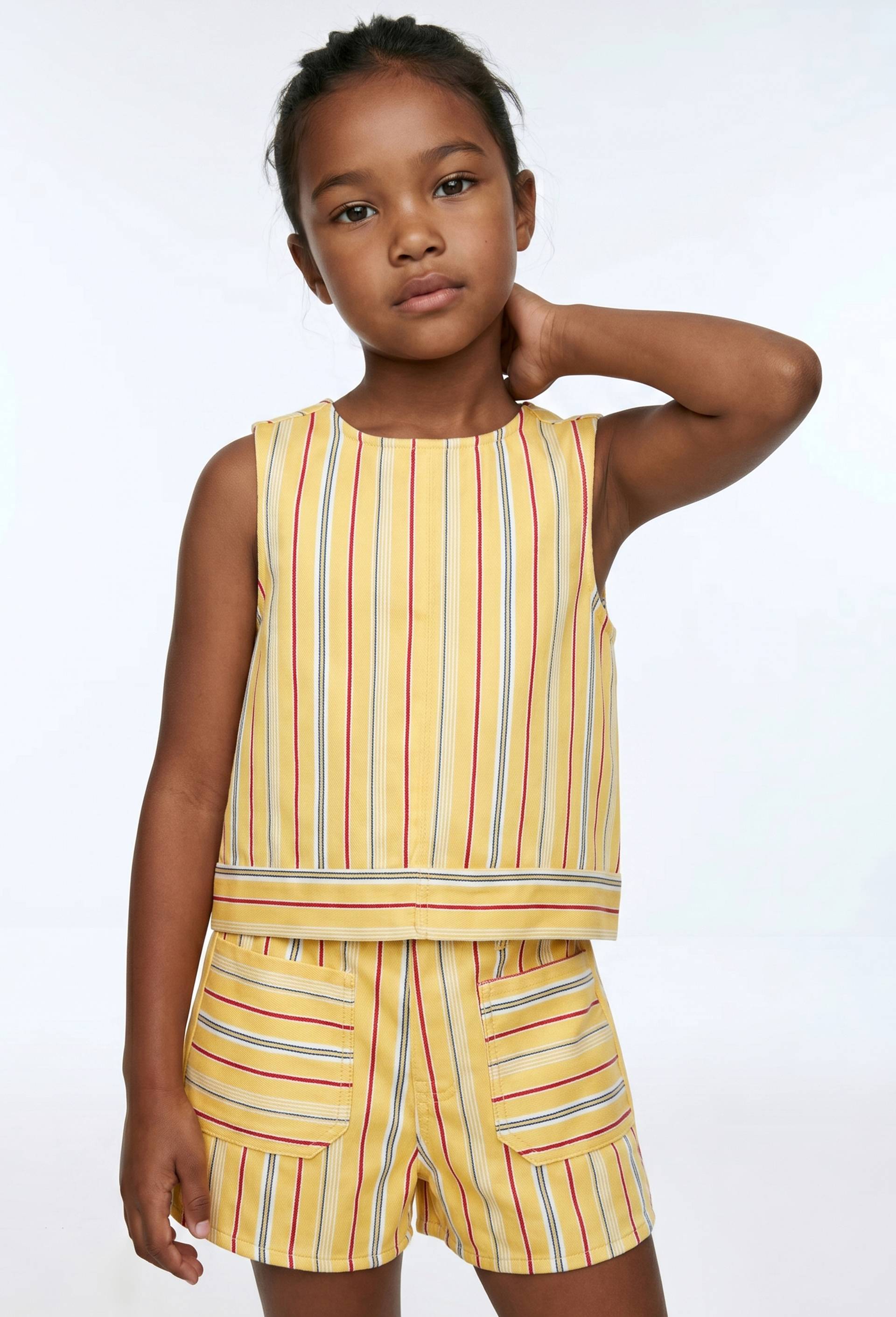 Blouse sans manches ray&eacute;e en coton, Jaune, large image number 0