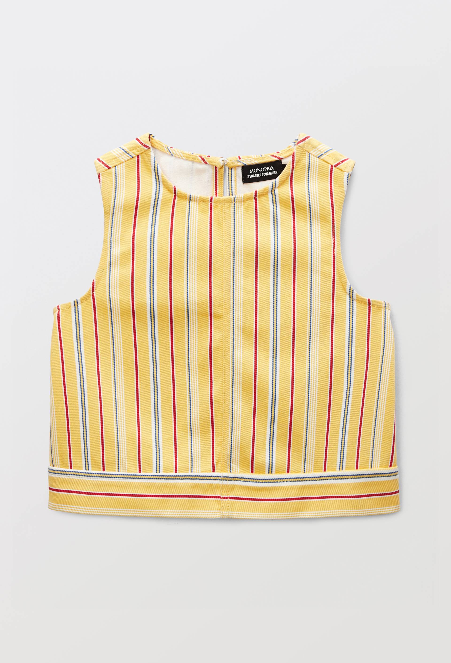 Blouse sans manches ray&eacute;e en coton, Jaune, large image number 1