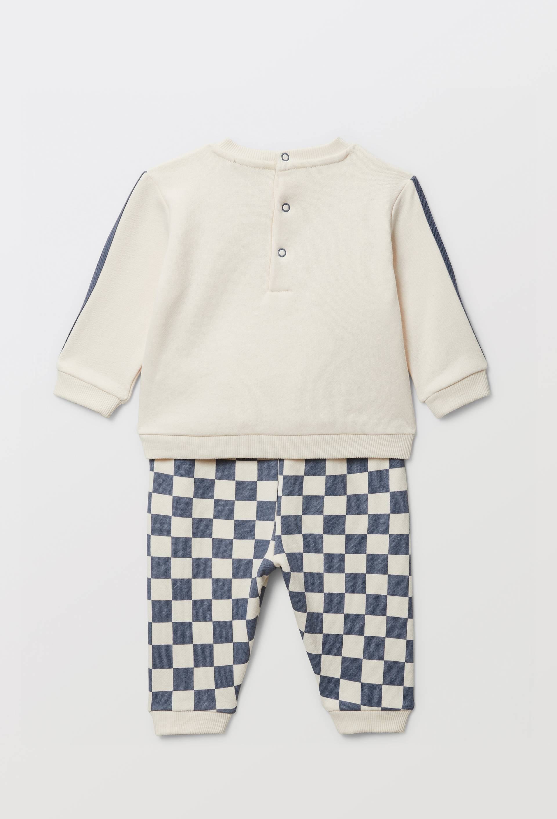 Ensemble en molleton en damier en coton BIO GOTS, Bleu fonc&eacute;, large image number 1.0