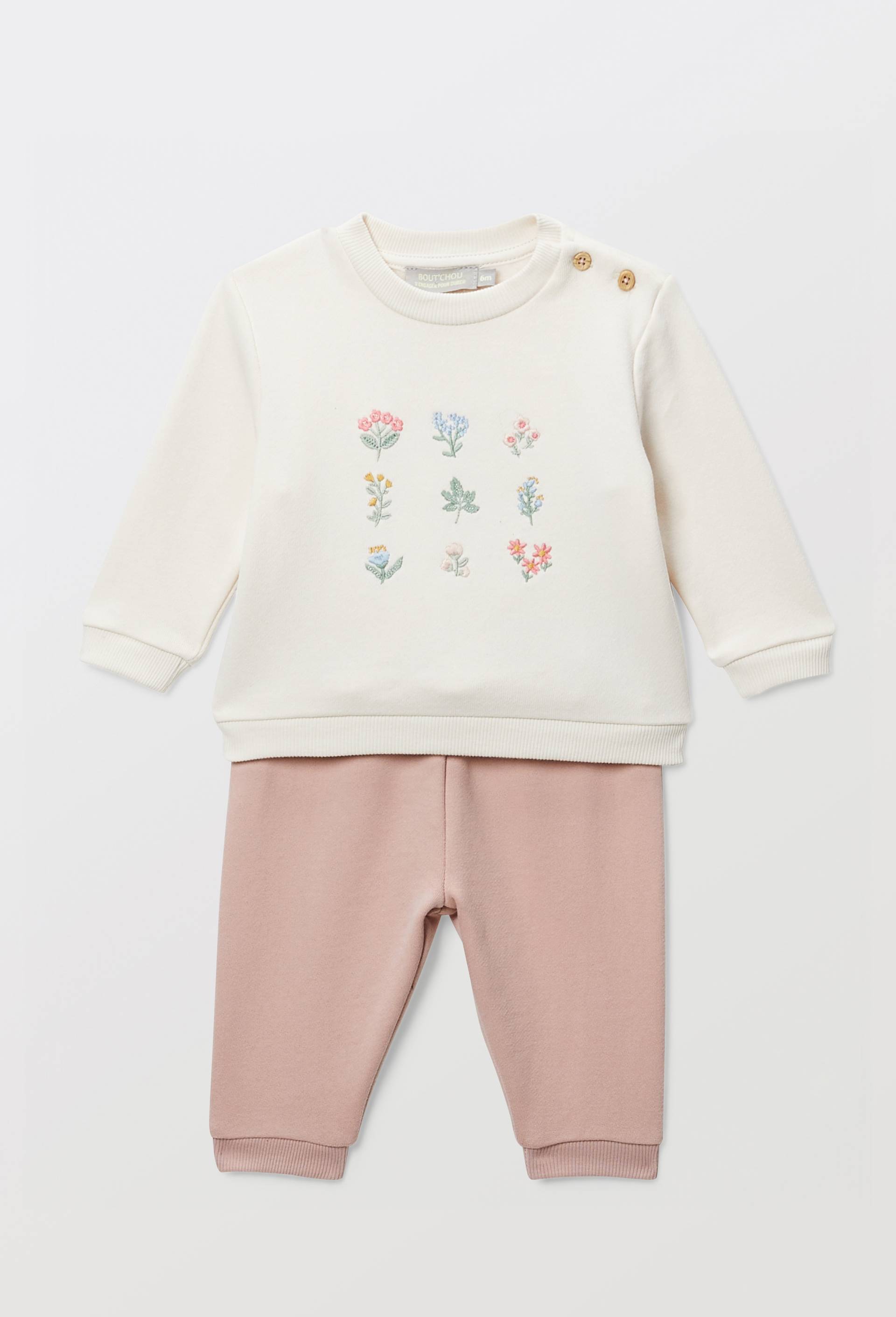 Ensemble en molleton brod&eacute; en coton BIO GOTS, Rose, large image number 0.0