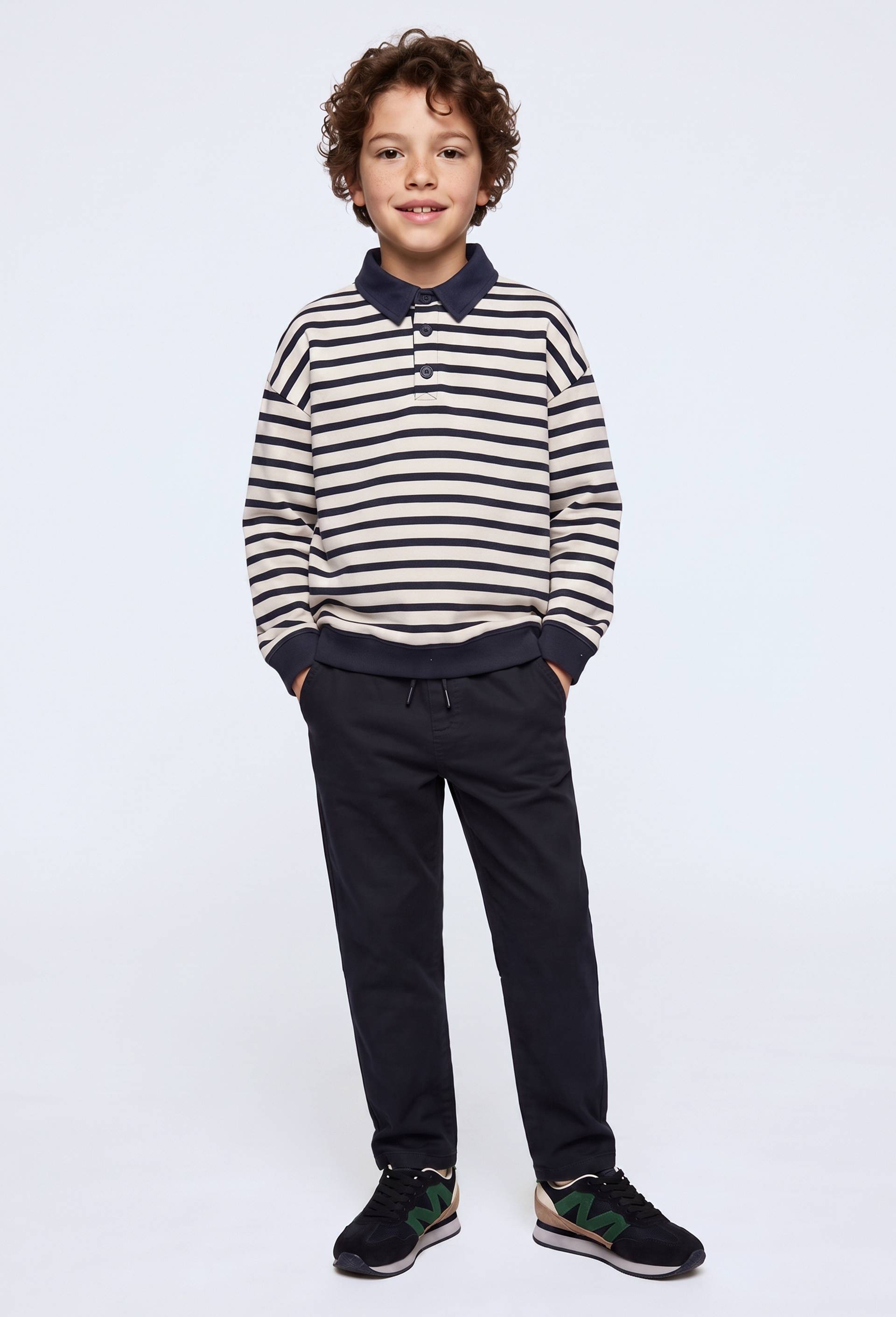 Sweat col polo en coton BIO GOTS, Bleu fonc&eacute;, large image number 0.0
