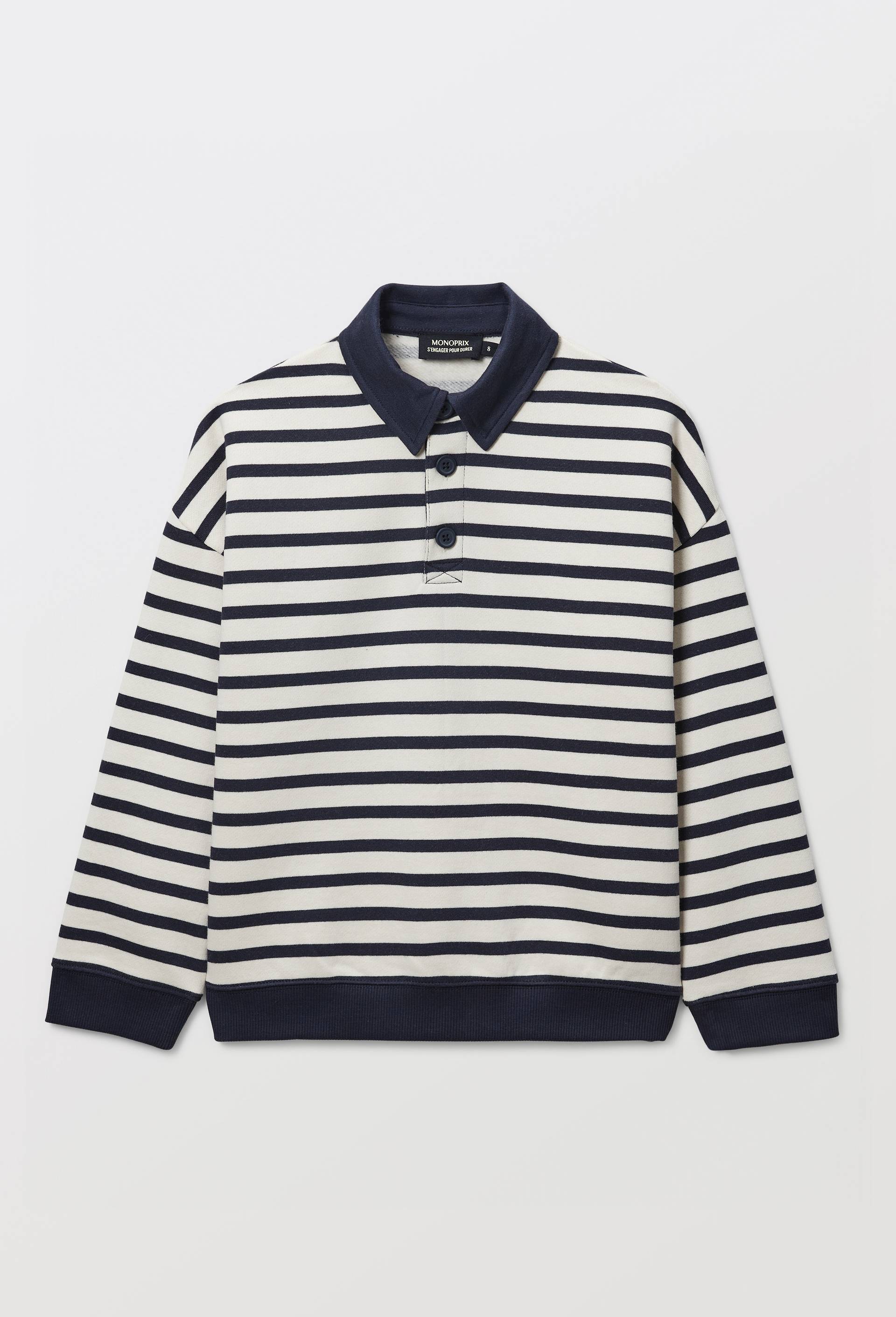 Sweat col polo en coton BIO GOTS, Bleu fonc&eacute;, large image number 1.0