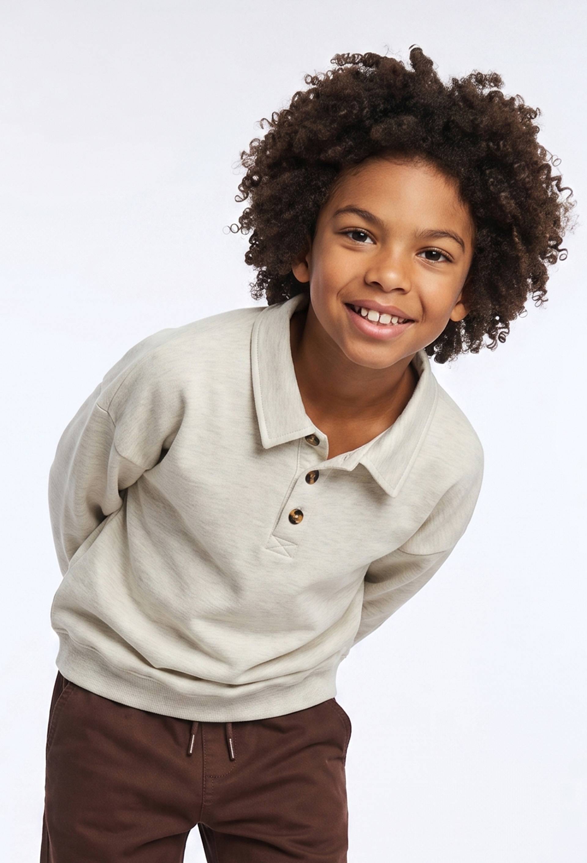 Sweat col polo en coton BIO GOTS, Beige, large image number 1.0