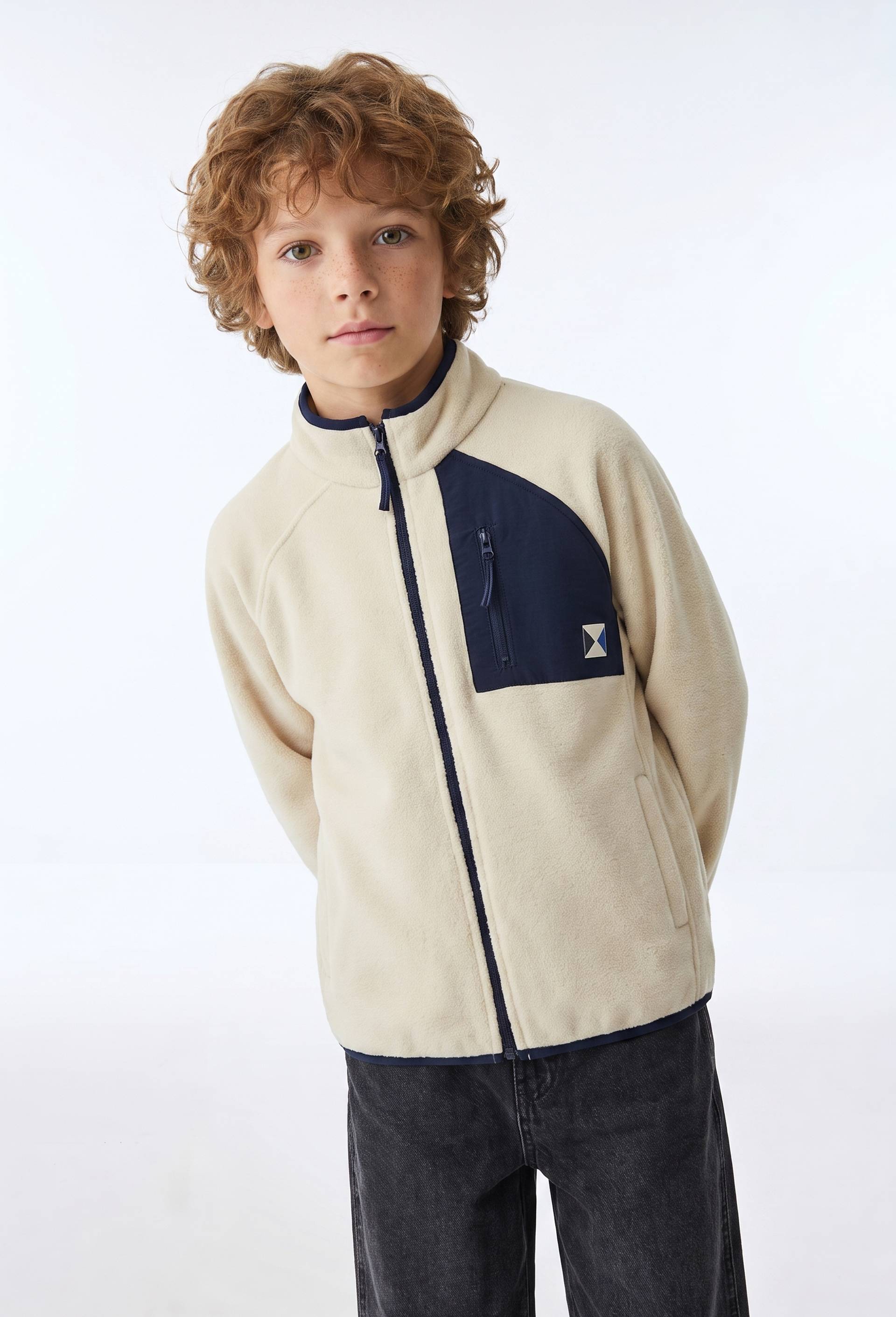 Veste polaire avec poche poitrine, Beige, swatch image