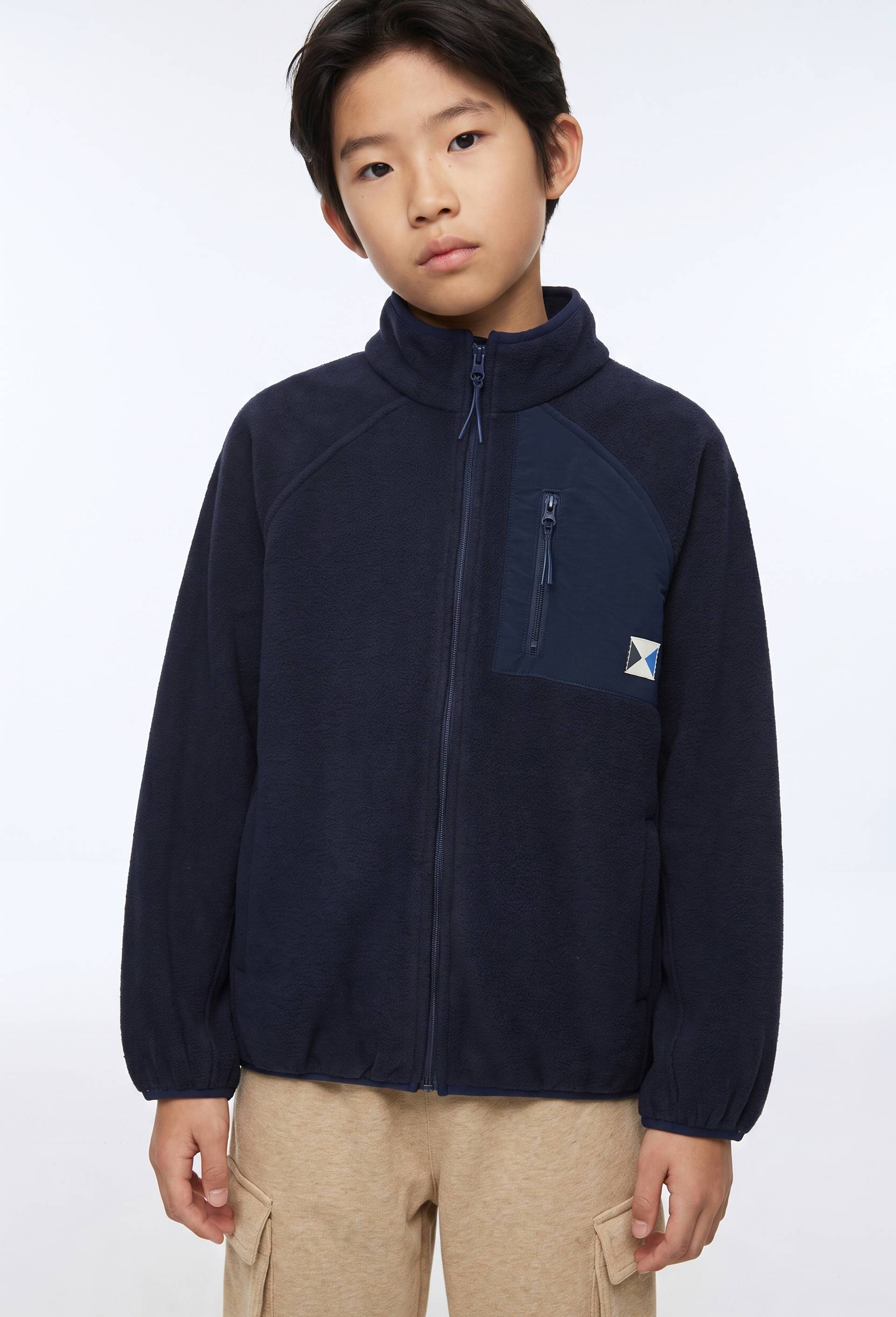Veste polaire avec poche poitrine, Bleu fonc&eacute;, swatch image
