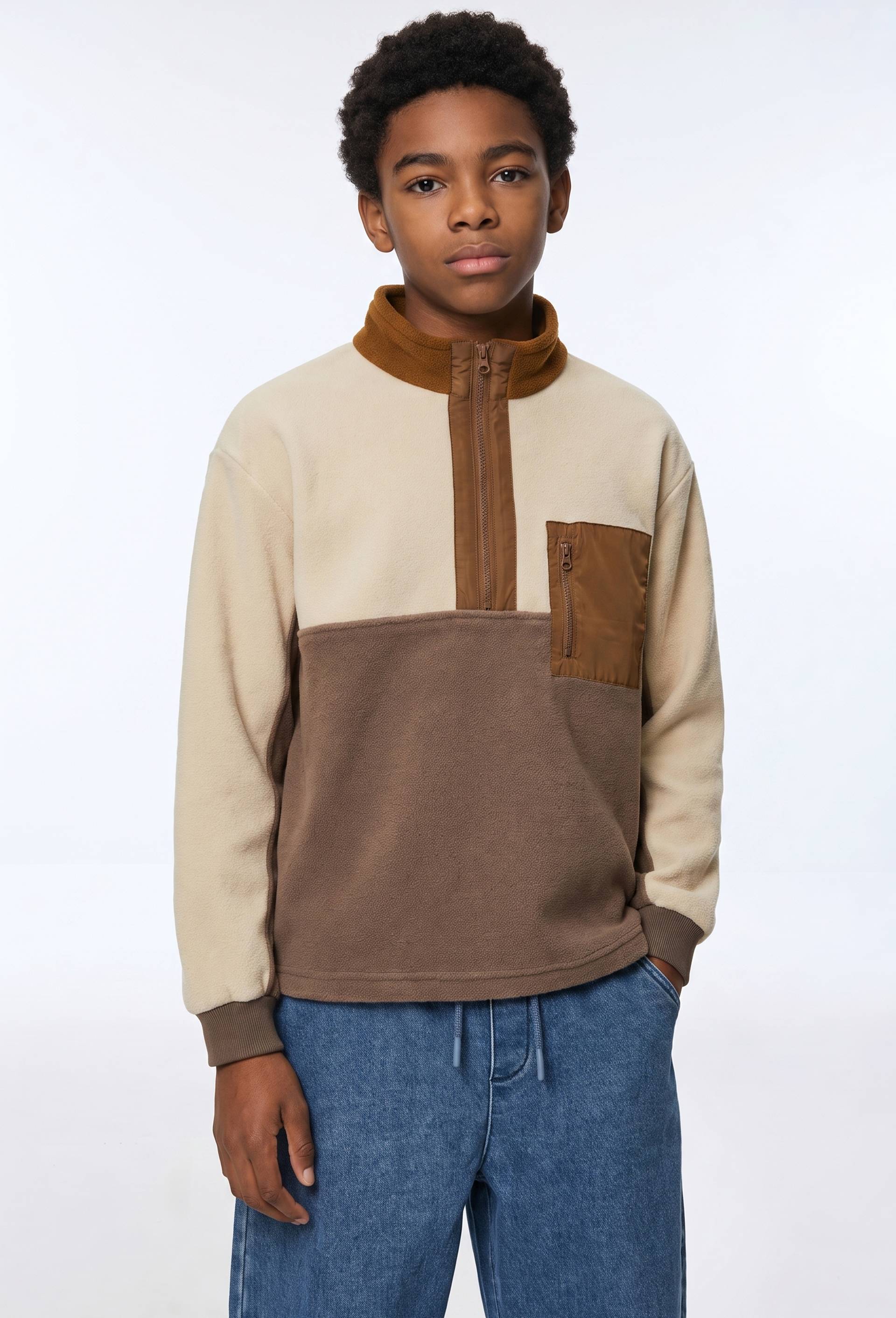 Pull en polaire avec poche, Brun, large image number 0.0
