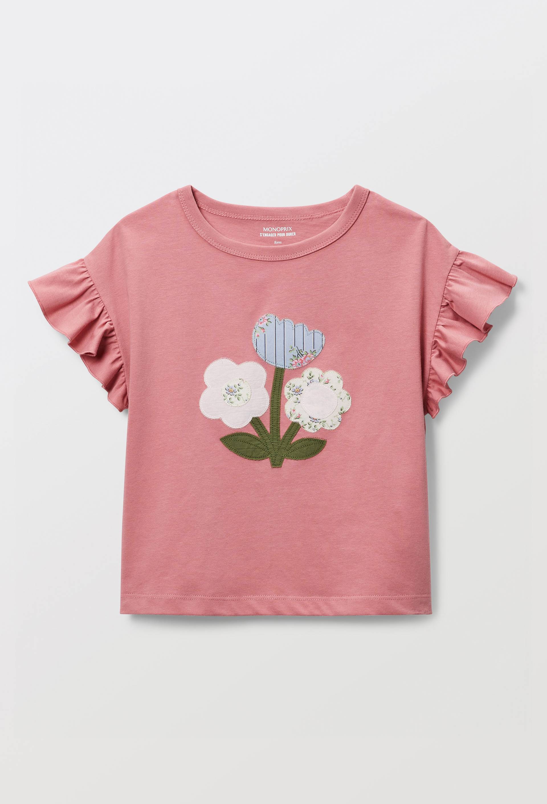 T-shirt manches courtes fleurs, Rose, large image number 1