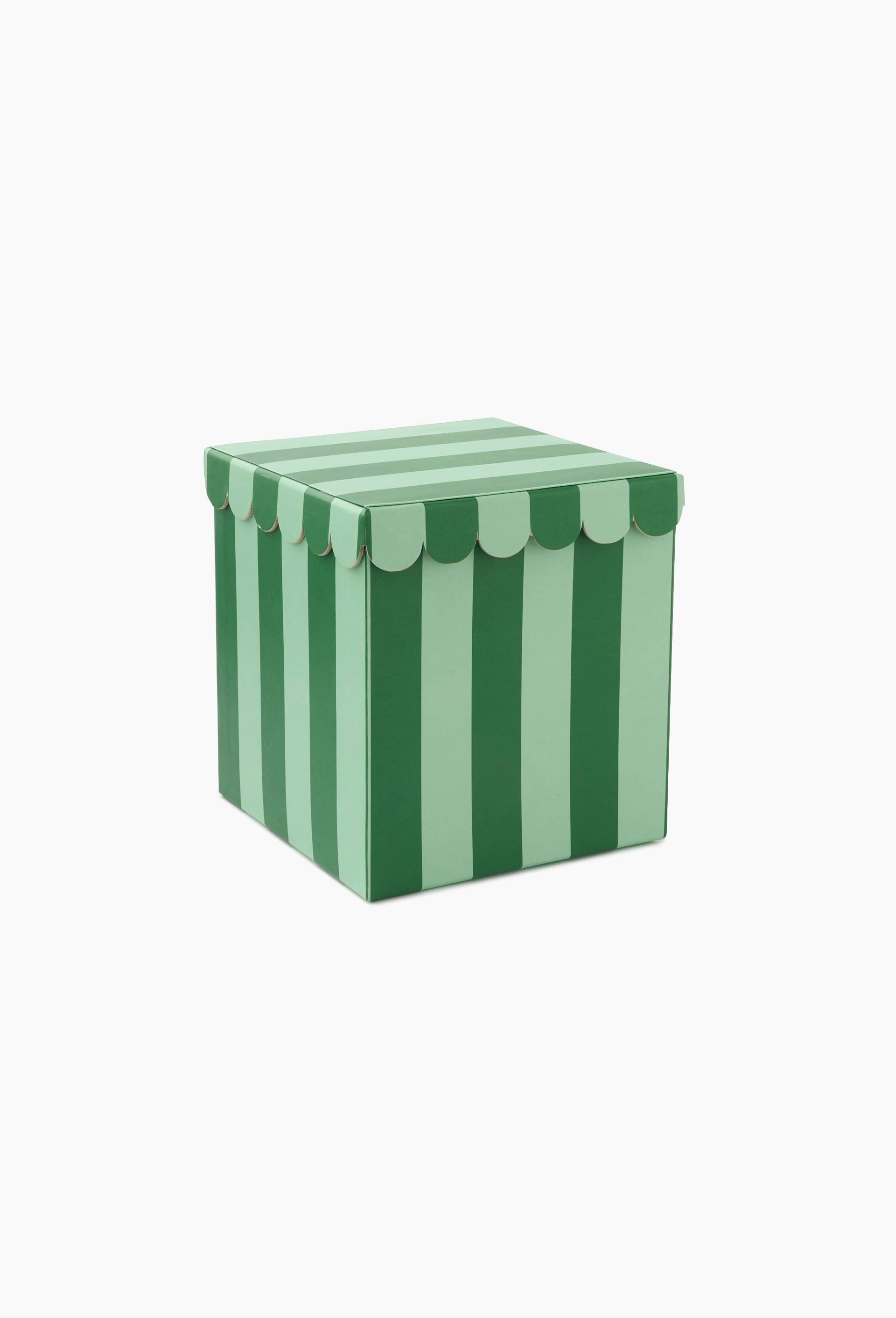Bo&icirc;te &agrave; rayures, 19x20cm, en papier - MESTIZ x MONOPRIX, Vert fonc&eacute;, large image number 0
