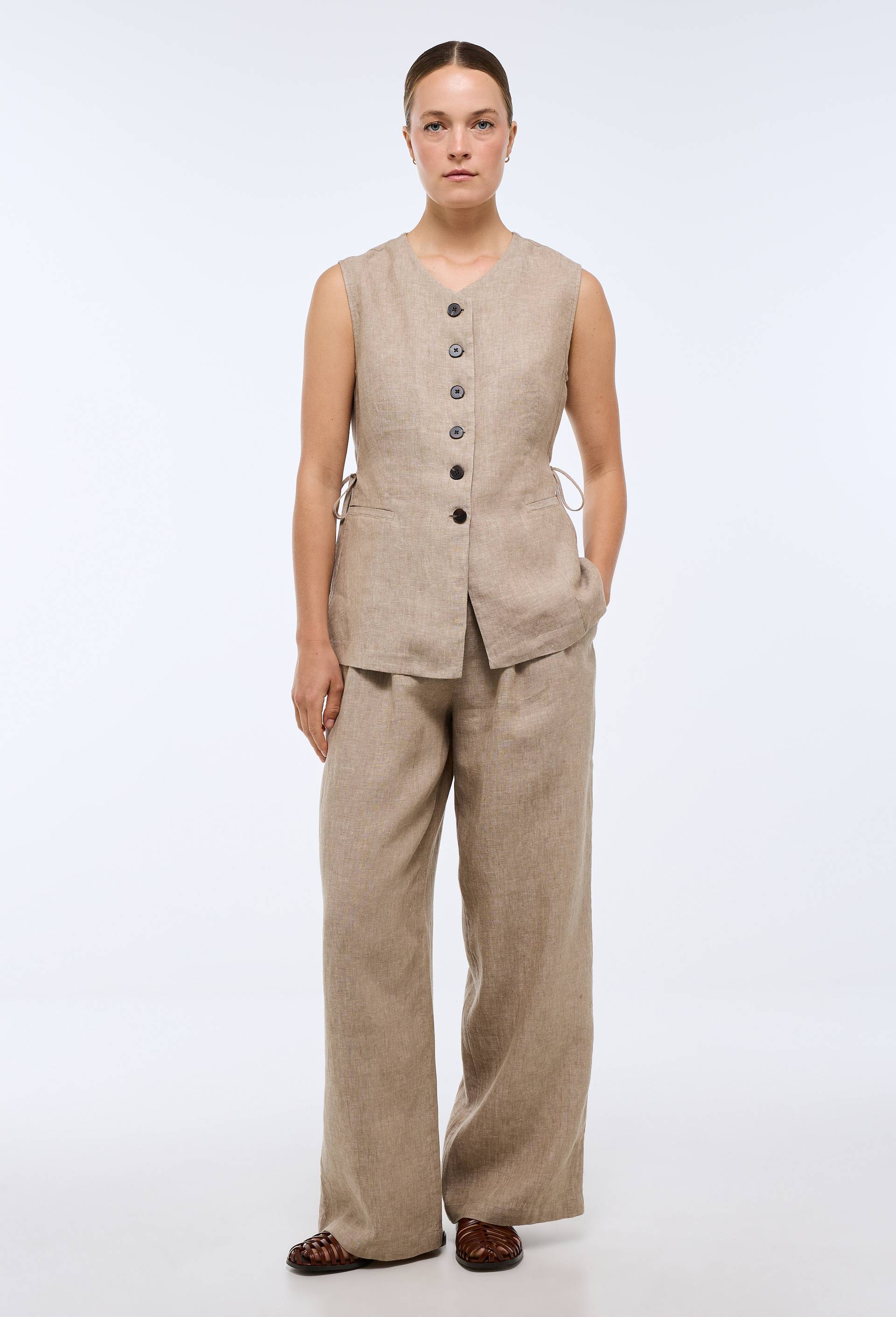 Pantalon &agrave; pinces en lin, Beige, large image number 1.0