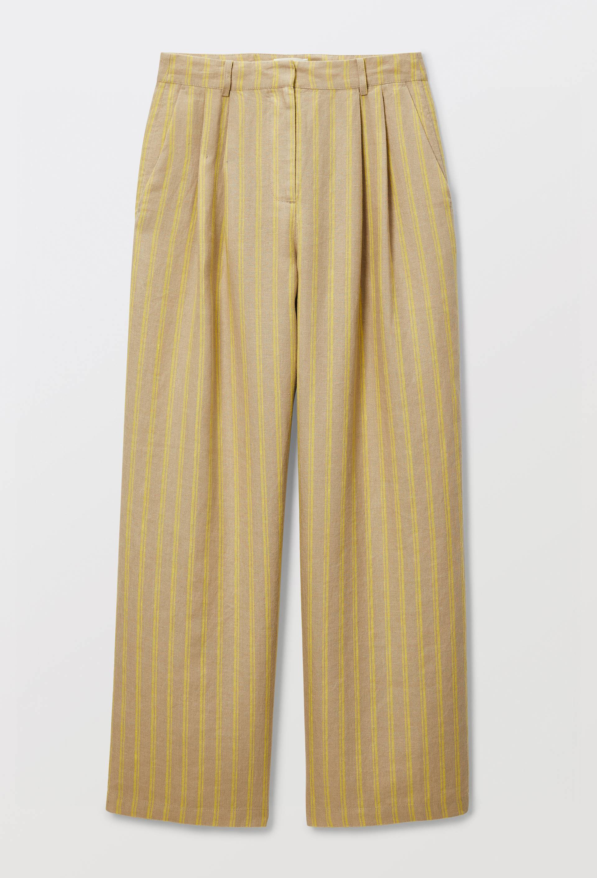 Pantalon &agrave; pinces en lin ray&eacute;, Jaune, large