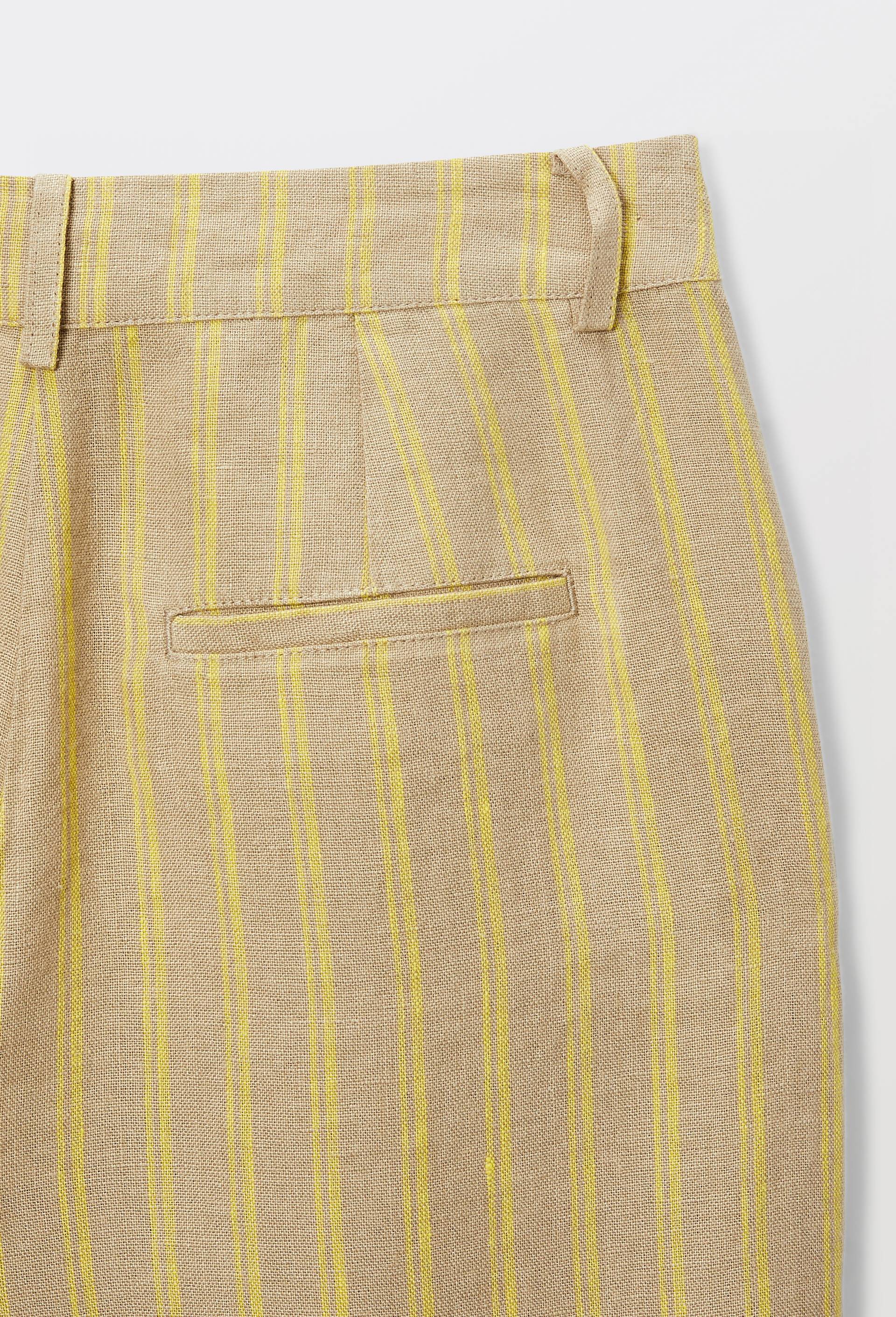 Pantalon &agrave; pinces en lin ray&eacute;, Jaune, large