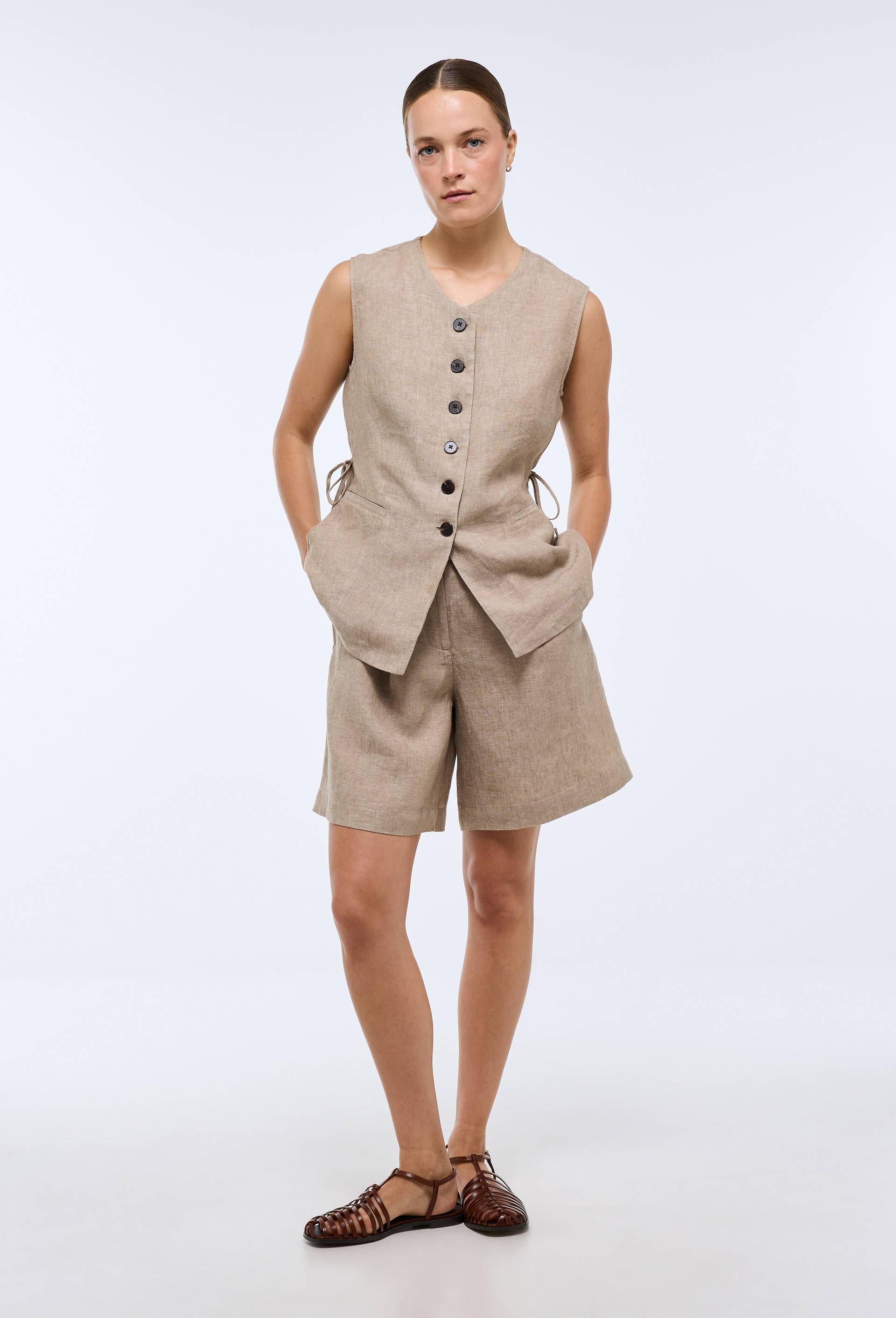 Bermuda en lin, Beige, large image number 1