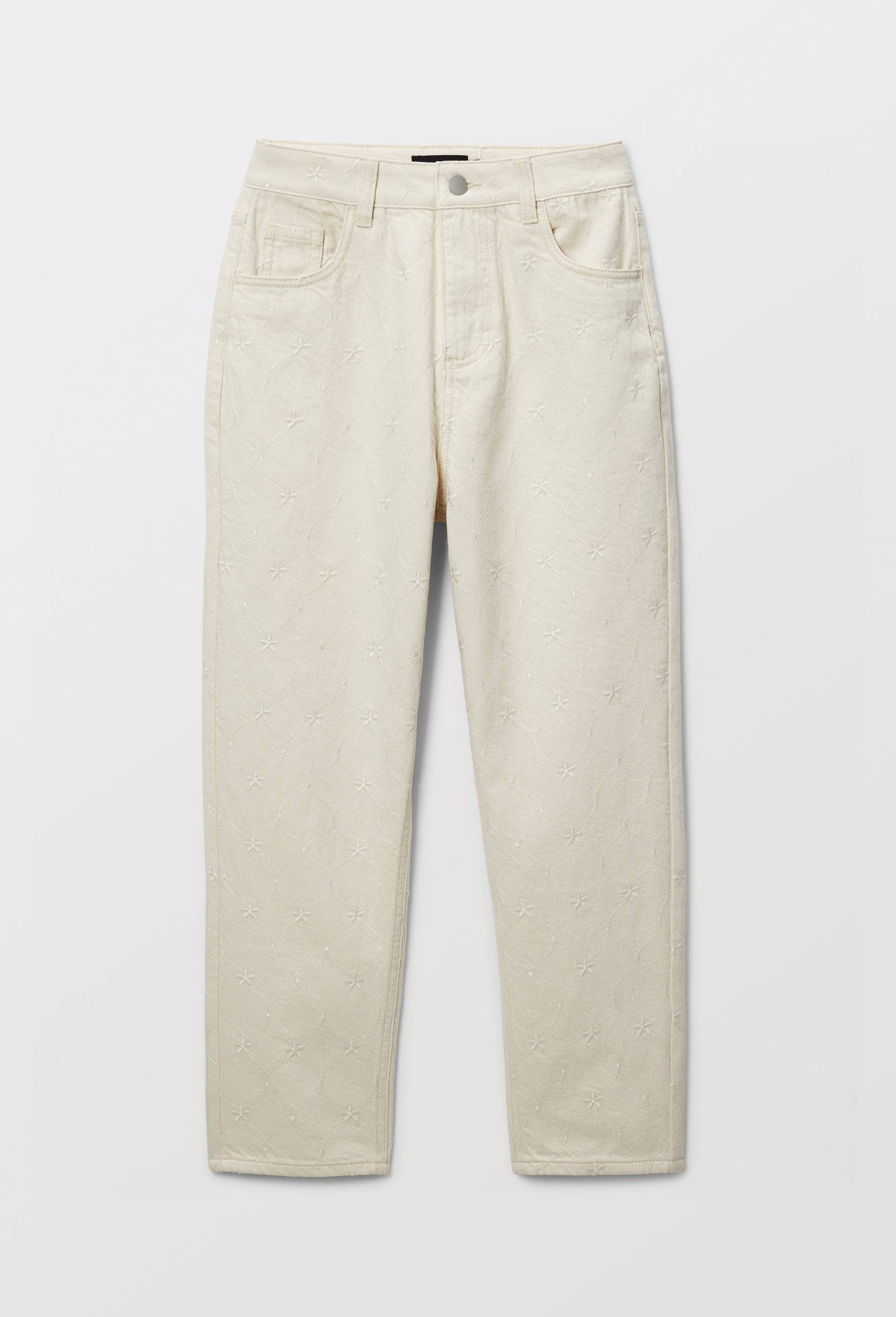 Pantalon large brod&eacute; en twill de coton, Beige clair, large image number 1.0