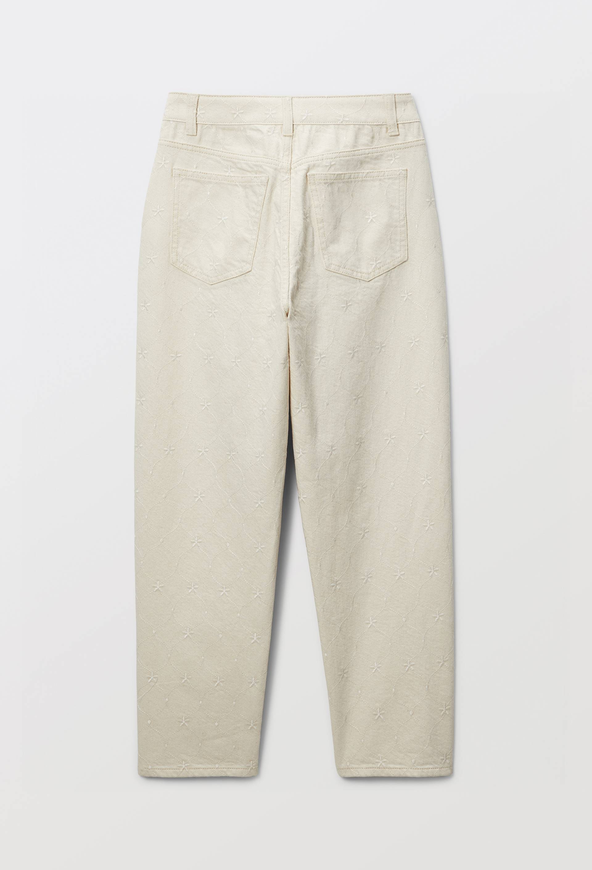Pantalon large brod&eacute; en twill de coton, Beige clair, large image number 2