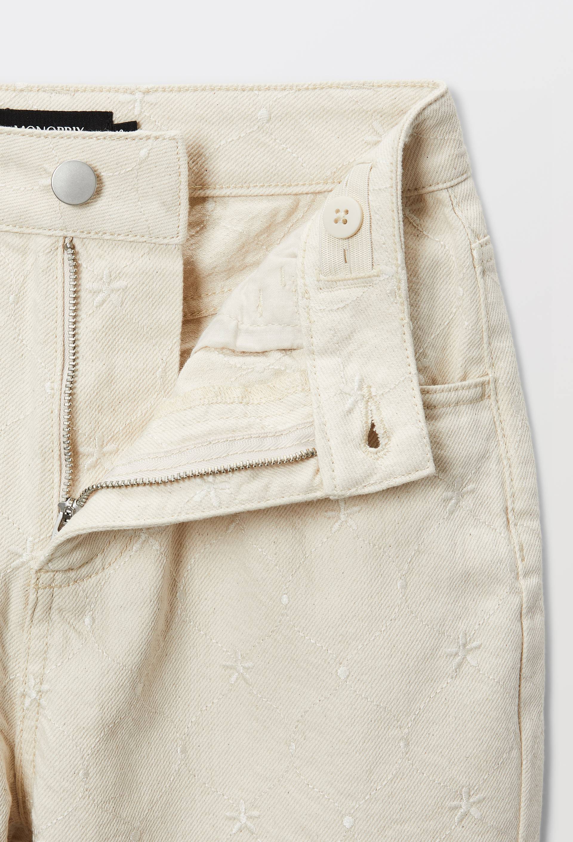 Pantalon large brod&eacute; en twill de coton, Beige clair, large image number 3.0