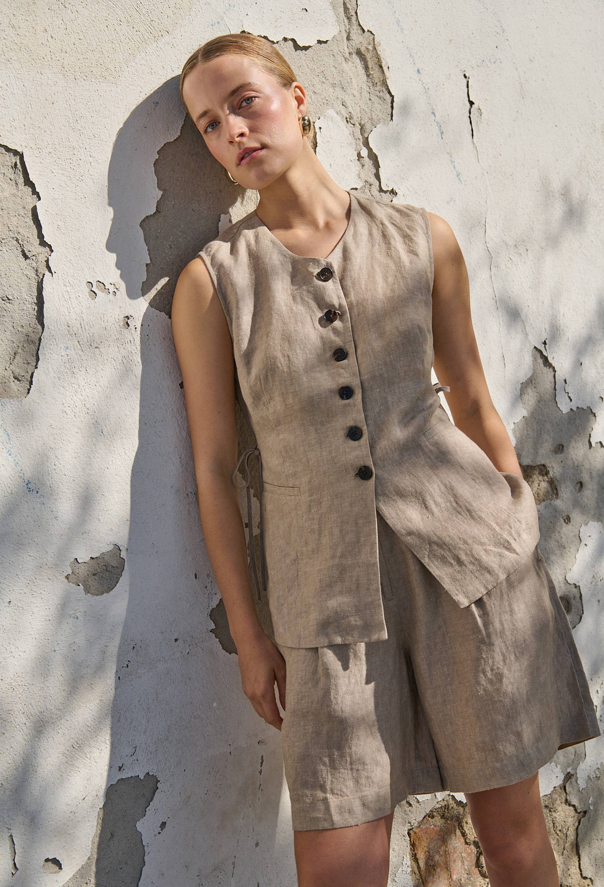 Gilet en lin sans manches, Beige, large image number 0