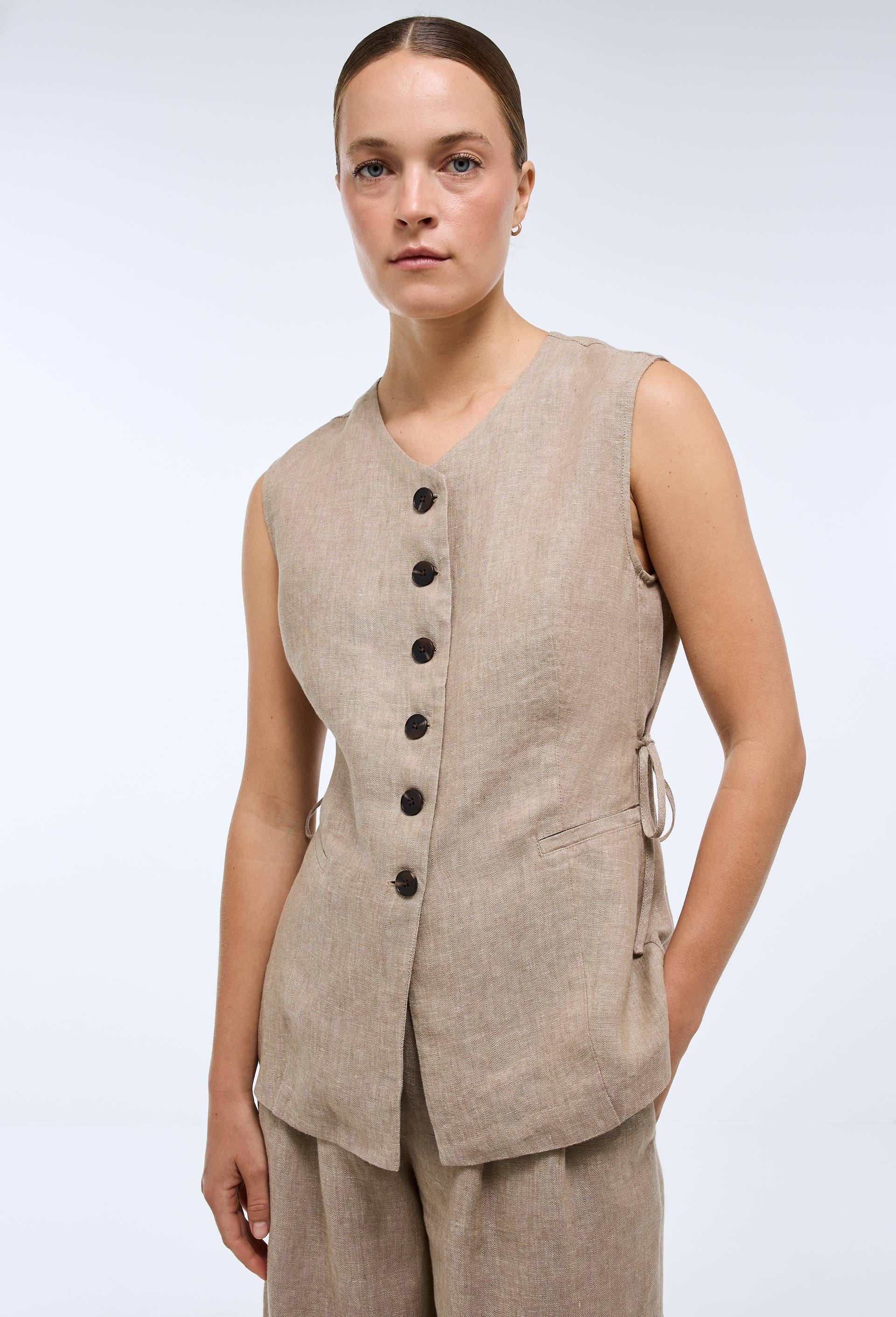 Gilet en lin sans manches, Beige, large image number 1.0
