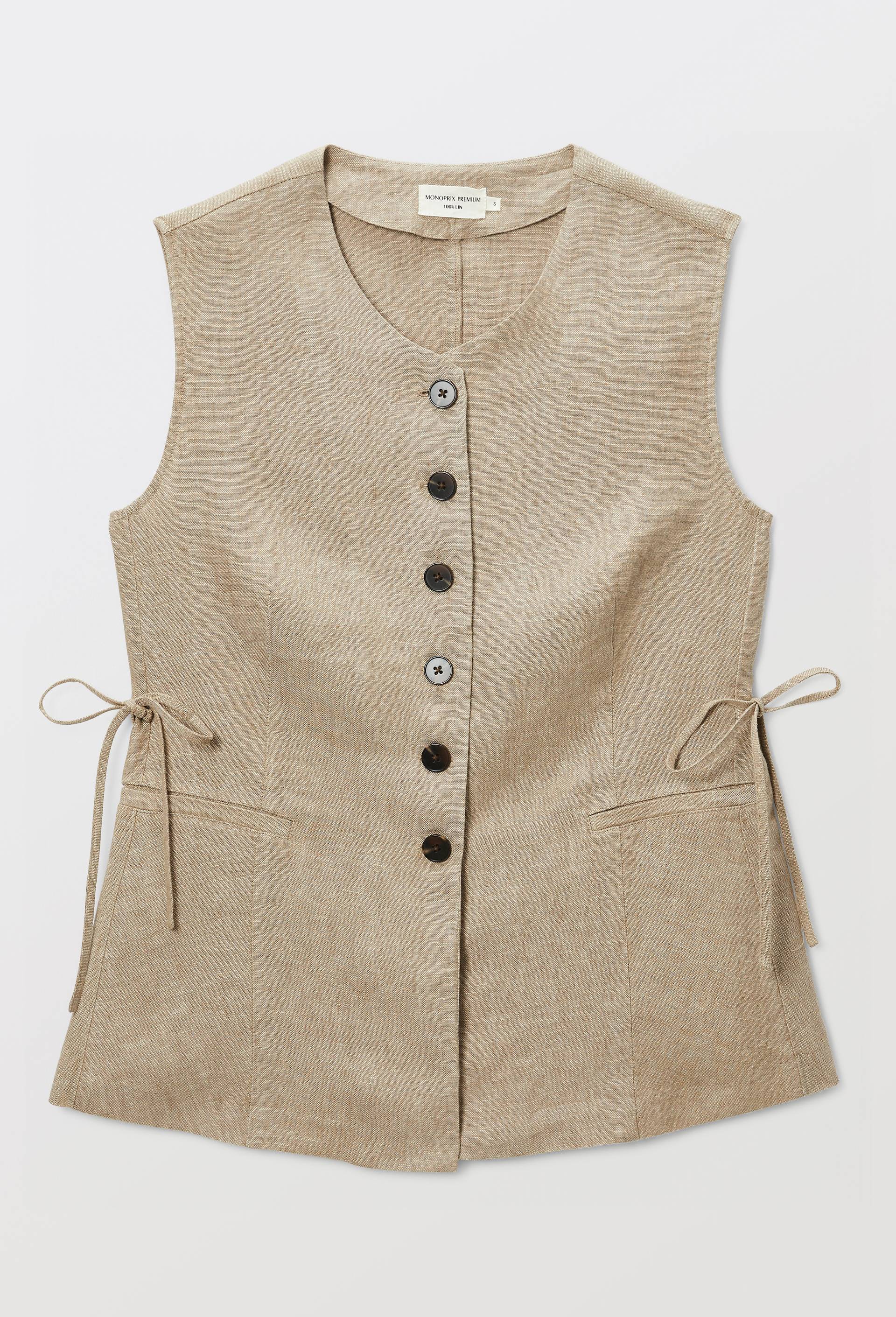Gilet en lin sans manches, Beige, large image number 4.0