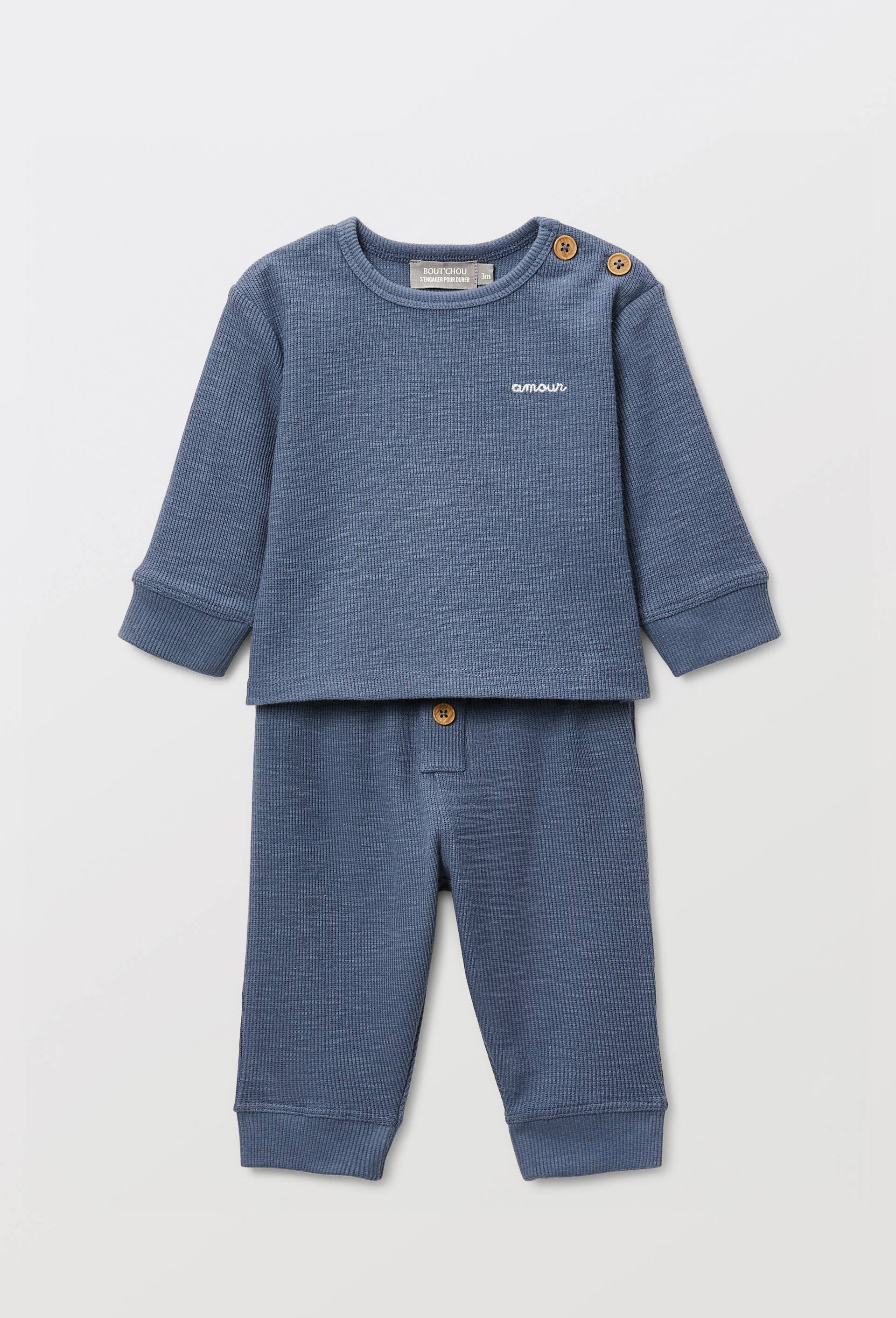 Ensemble sweat brod&eacute; et pantalon en coton BIO GOTS, Bleu fonc&eacute;, large image number 1