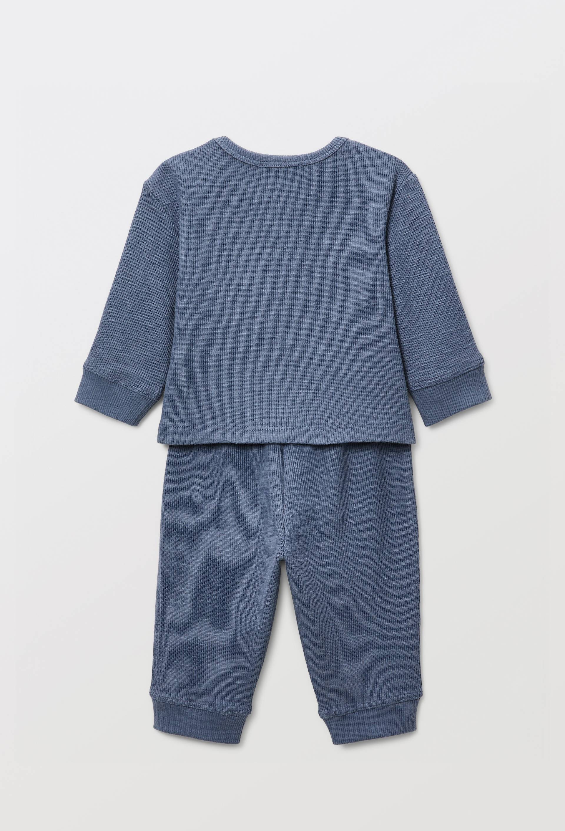 Ensemble sweat brod&eacute; et pantalon en coton BIO GOTS, Bleu fonc&eacute;, large image number 2.0