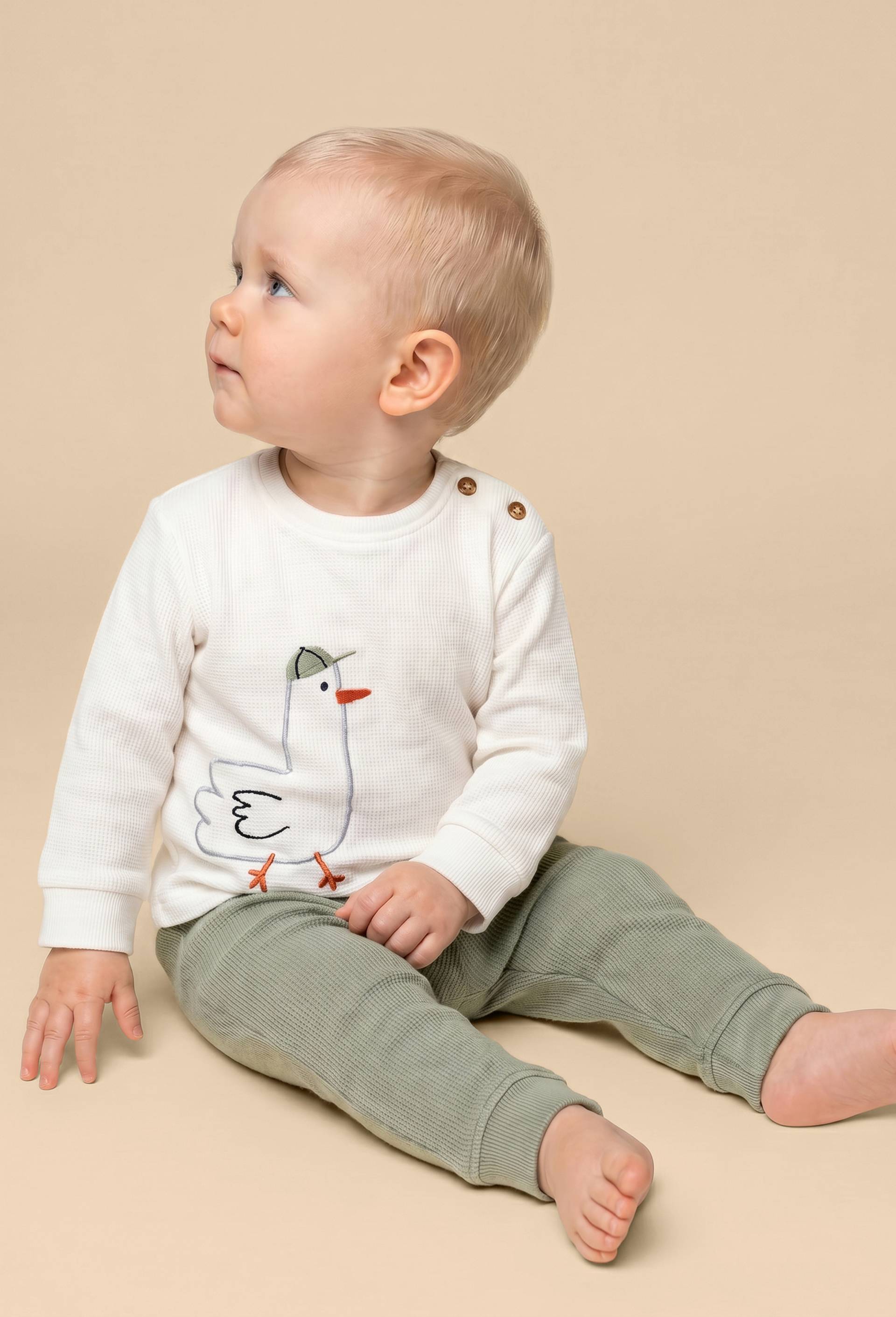 Ensemble sweat brod&eacute; et pantalon en coton BIO GOTS, Ecru, large image number 0.0