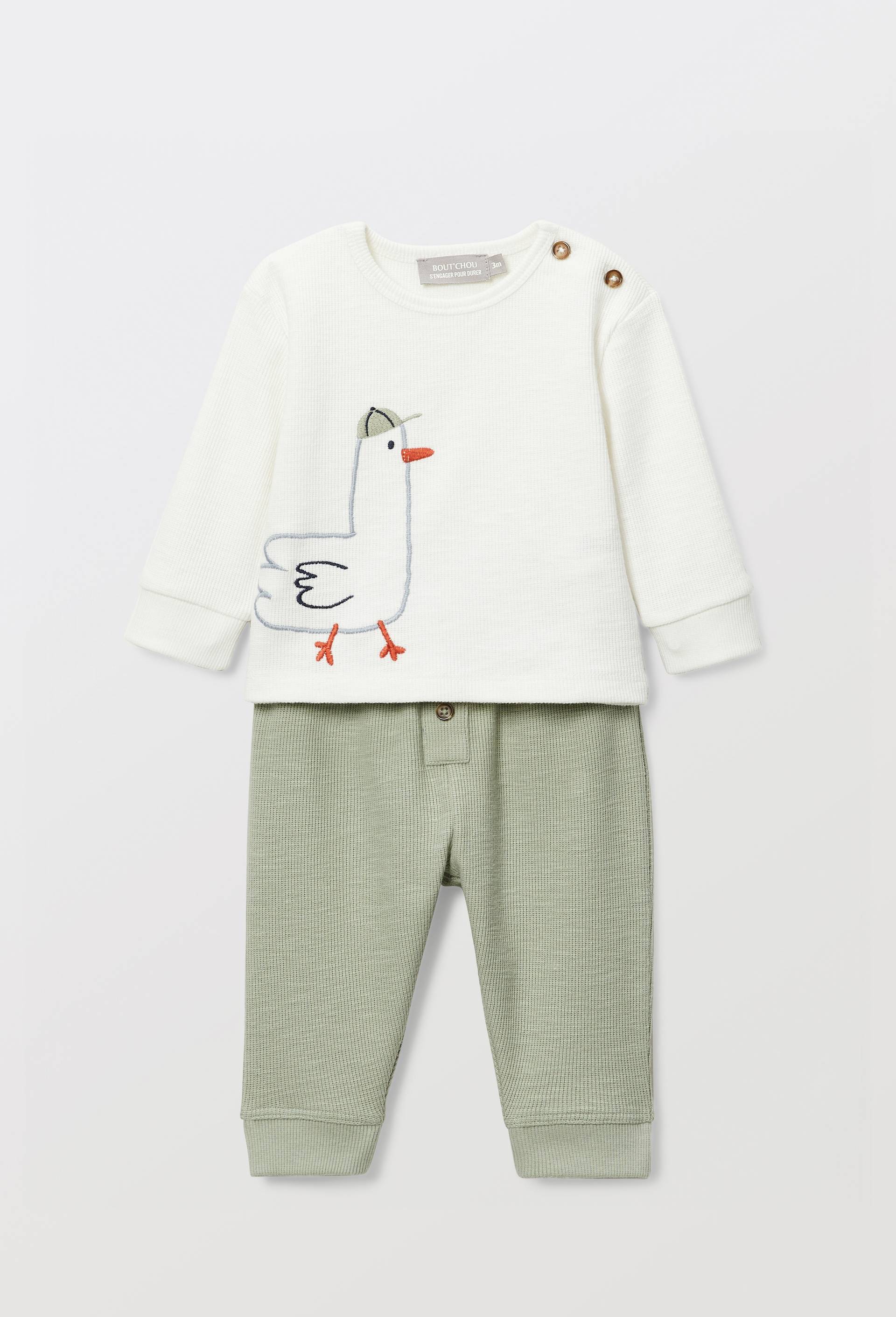 Ensemble sweat brod&eacute; et pantalon en coton BIO GOTS, Ecru, large image number 1
