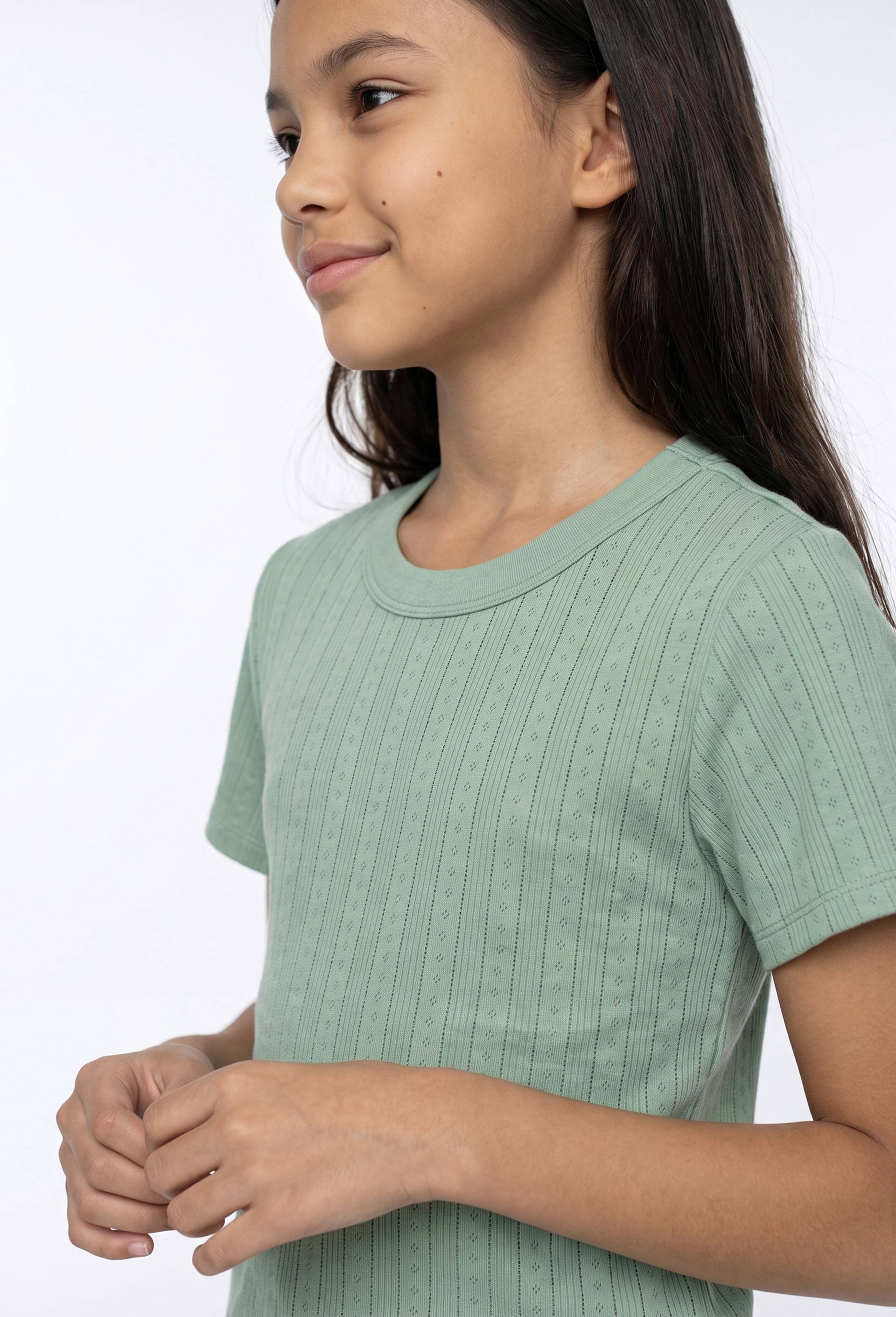 T-shirt en pointelle unie, Vert, large image number 0.0