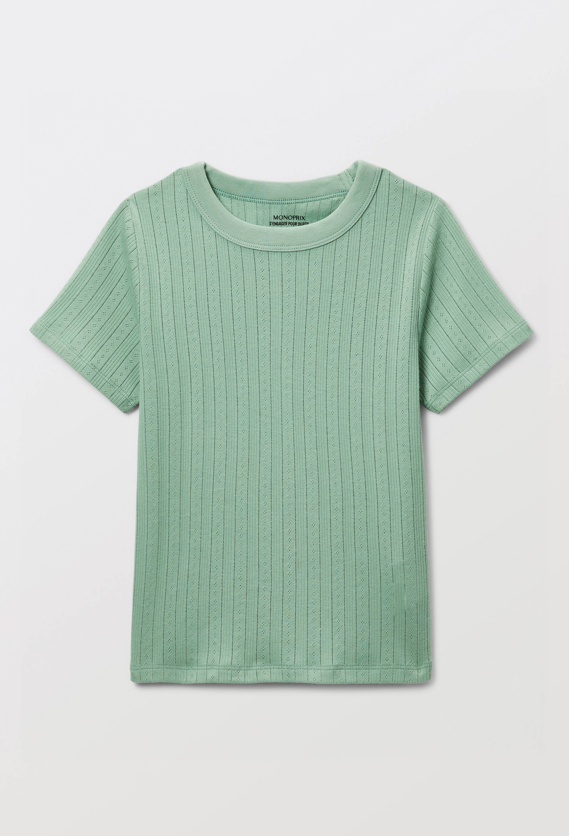 T-shirt en pointelle unie, Vert, large image number 1.0