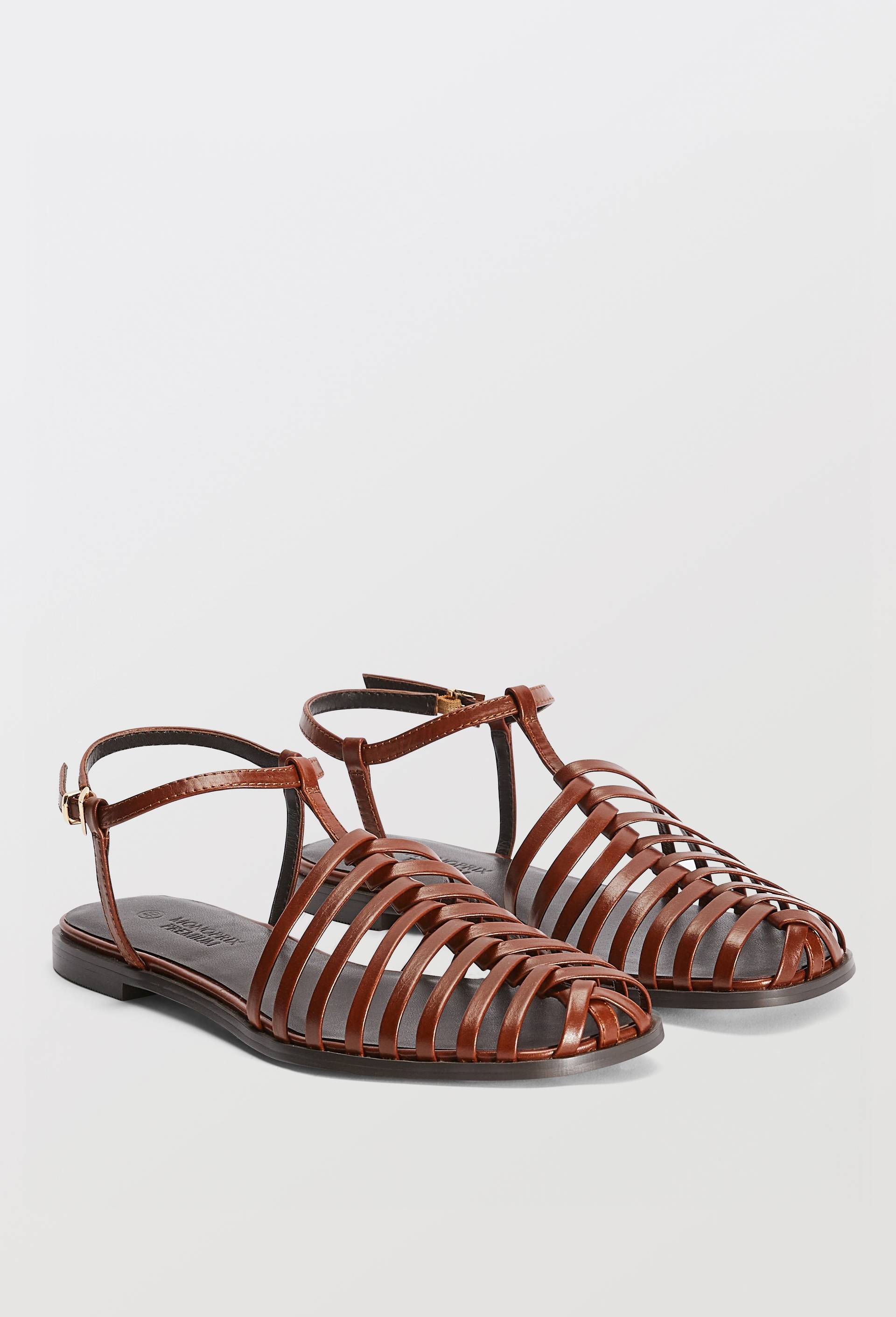 Sandales multi brides en cuir, Brun, large image number 2