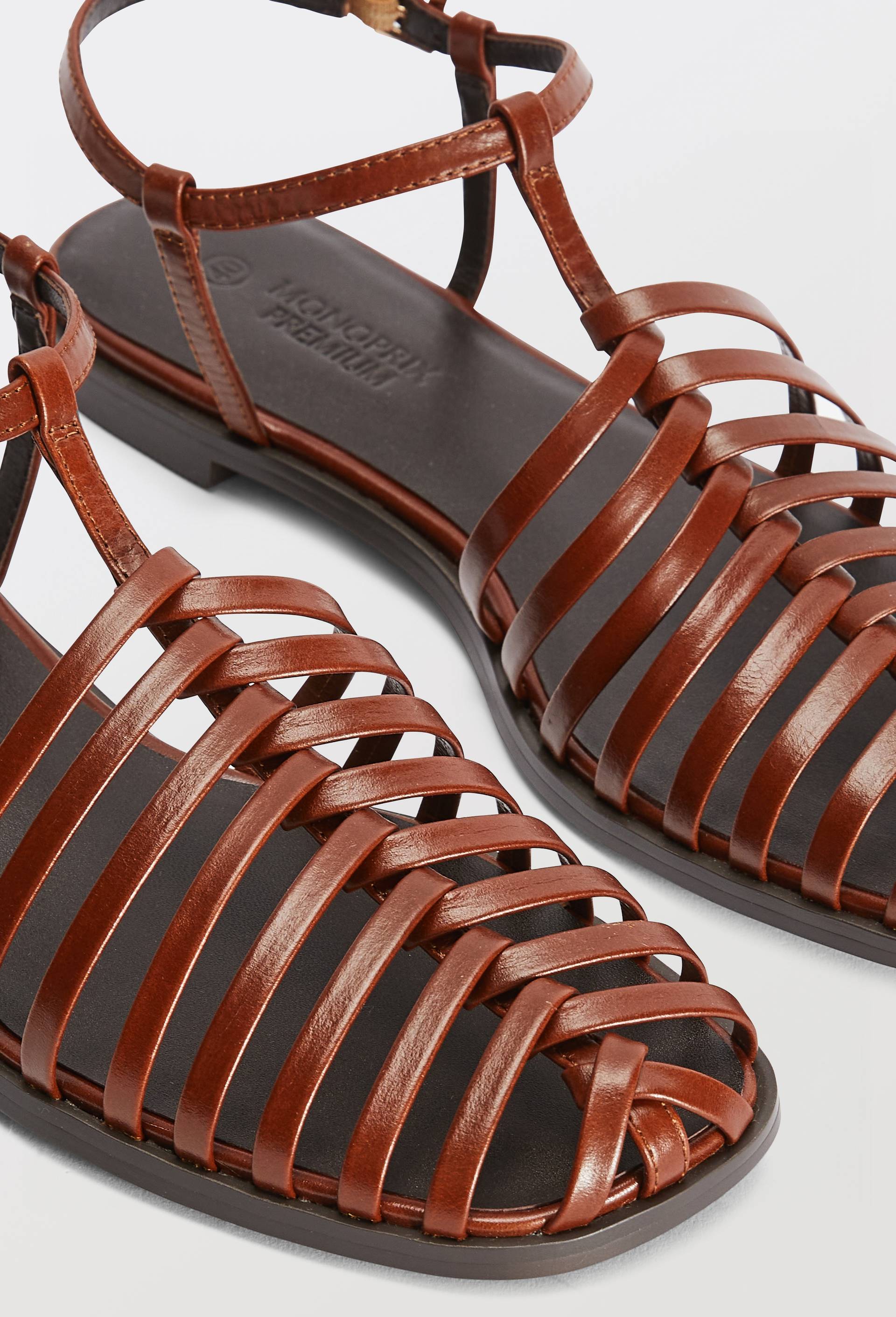 Sandales multi brides en cuir, Brun, large image number 4