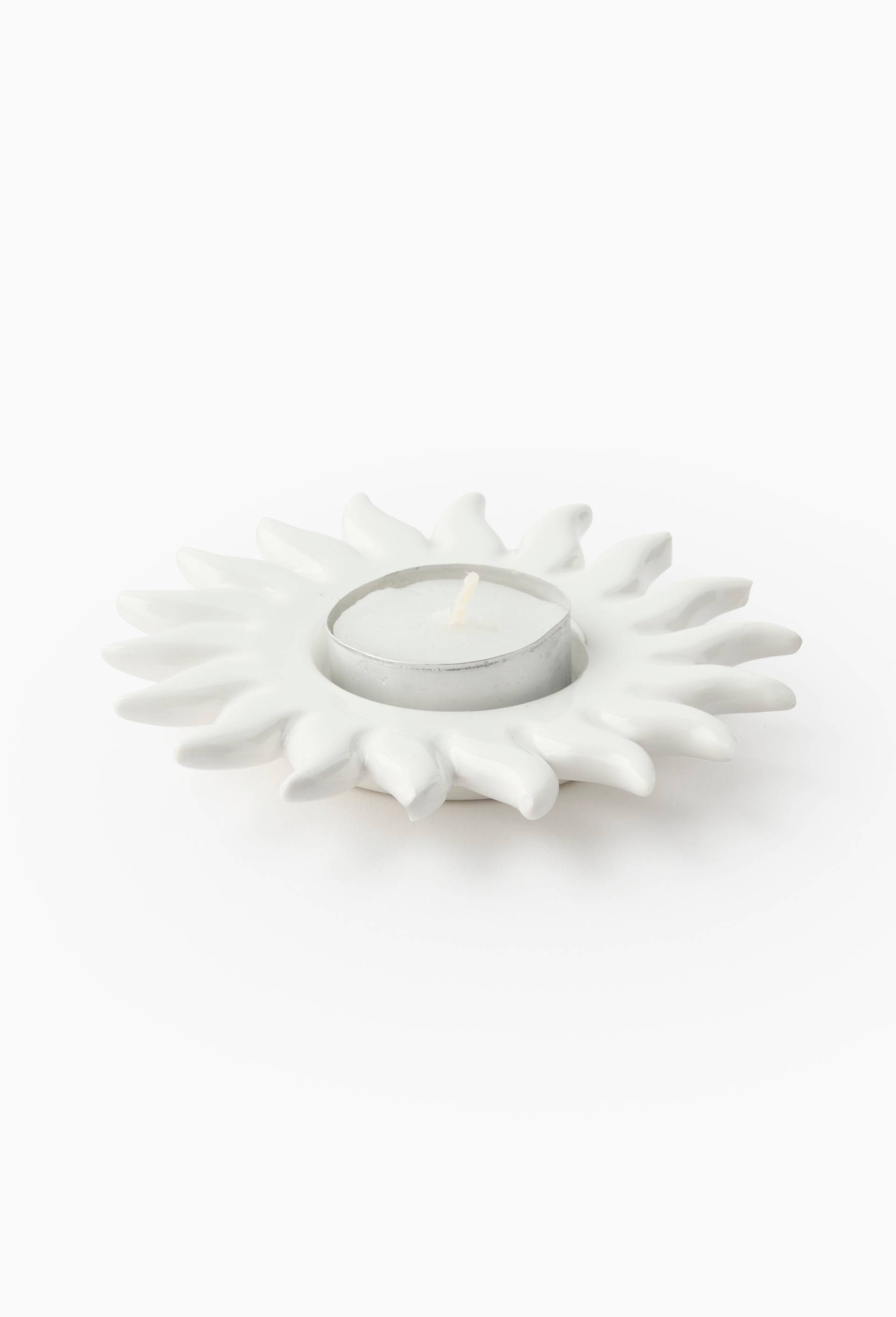 Bougeoir en forme soleil,11x1,5cm, en dolomite, Blanc, large image number 0.0