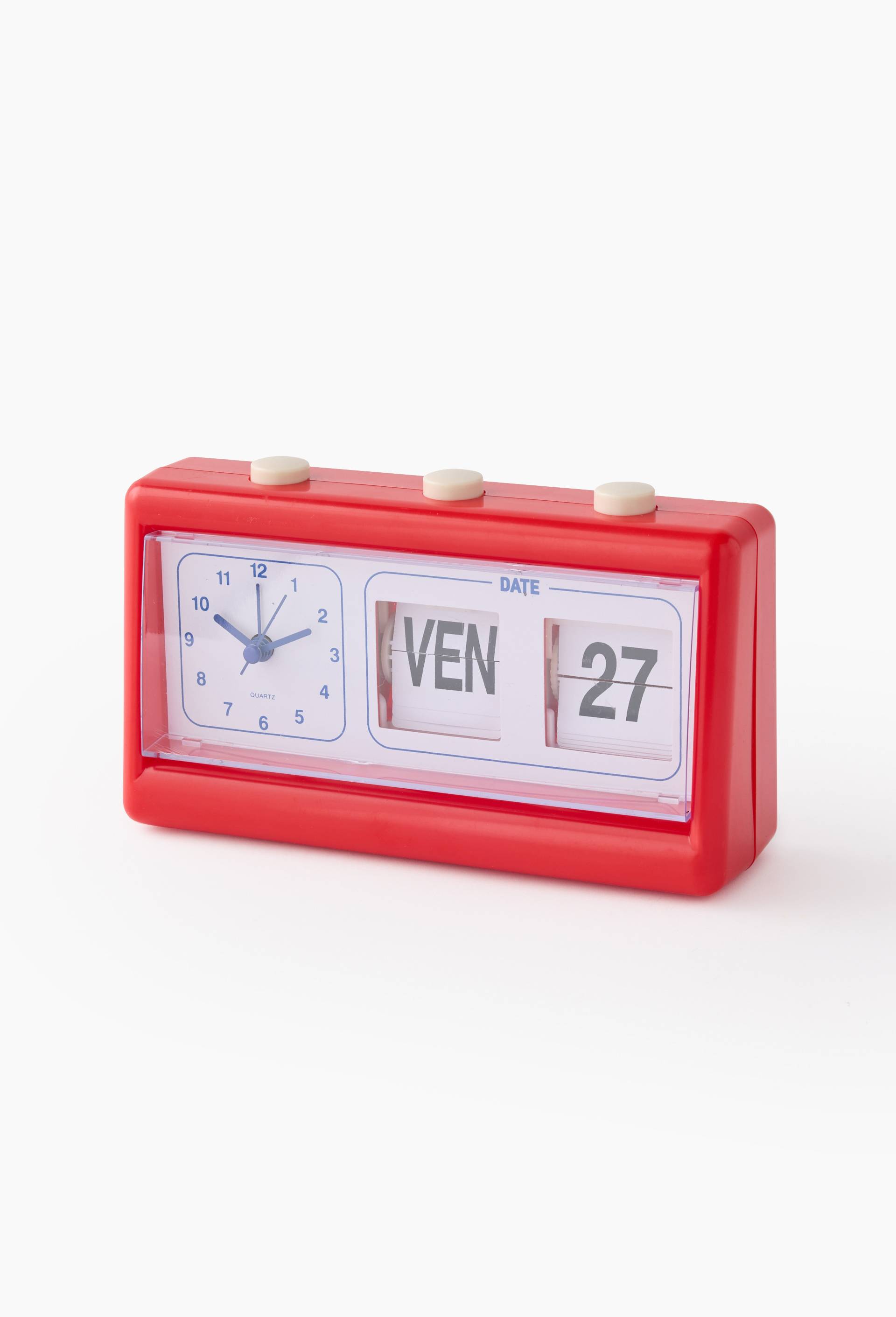 R&eacute;veil vintage, 19x6x11 cm, en plastique, Rouge, large image number 1.0