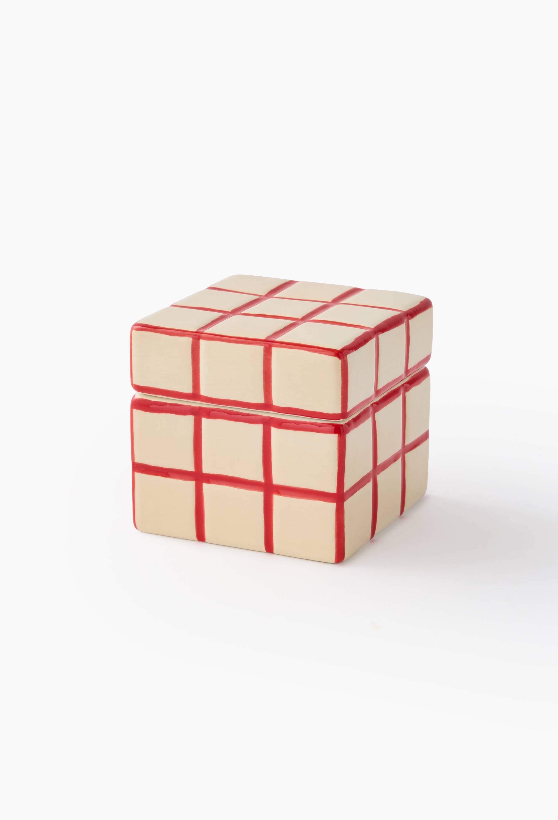 Bougie dans pot cube, 9X9X8,6cm, en c&eacute;ramique, Rouge, large image number 0.0