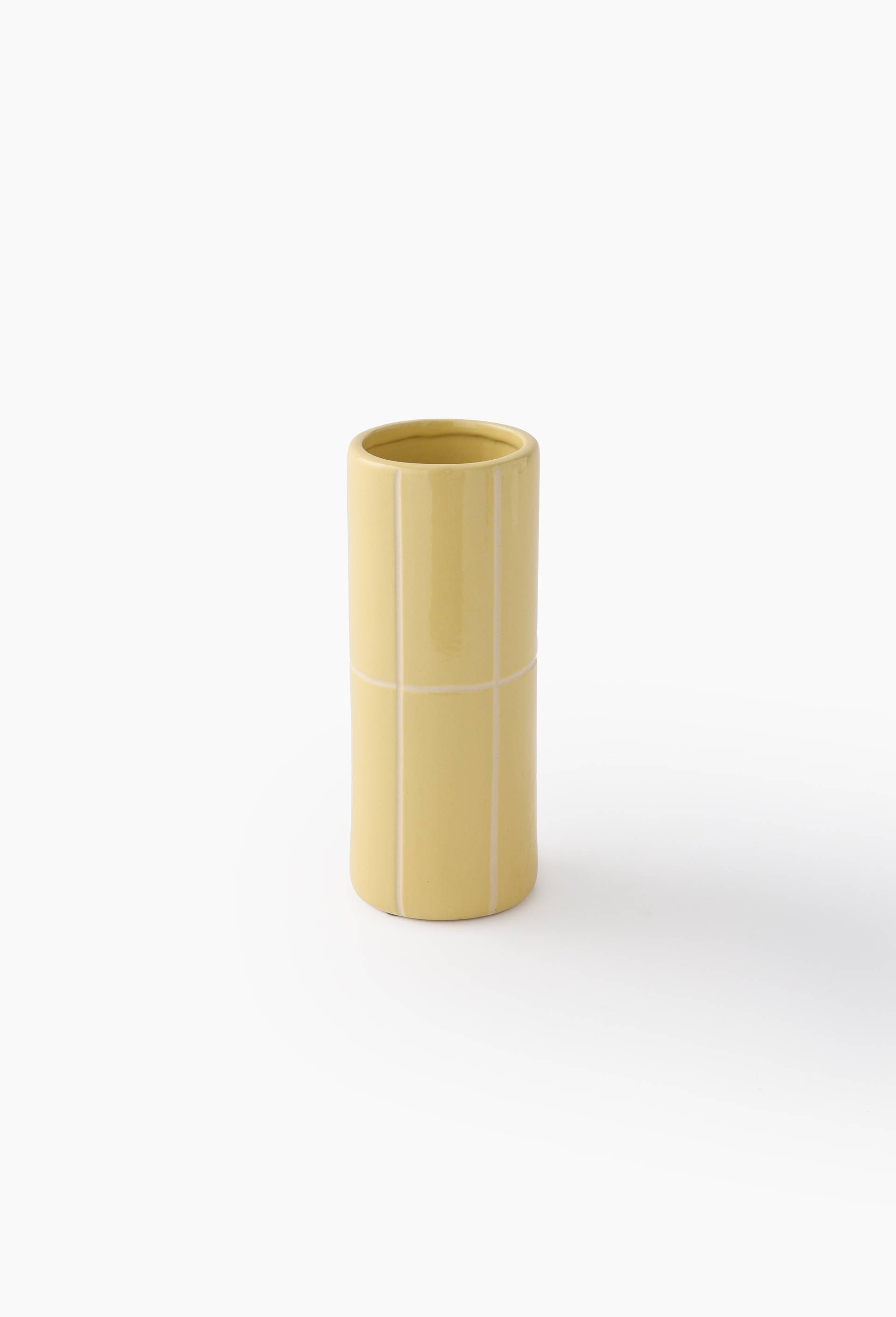 Vase rond carreaux,9,5x9,5xH24cm, en c&eacute;ramique, Jaune clair, large image number 0.0