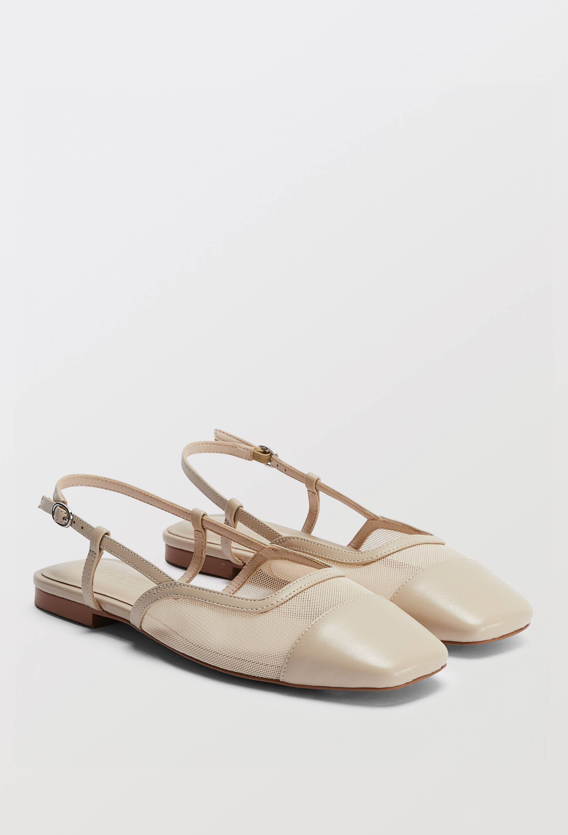 Ballerines &agrave; bride en cuir, Ecru, large