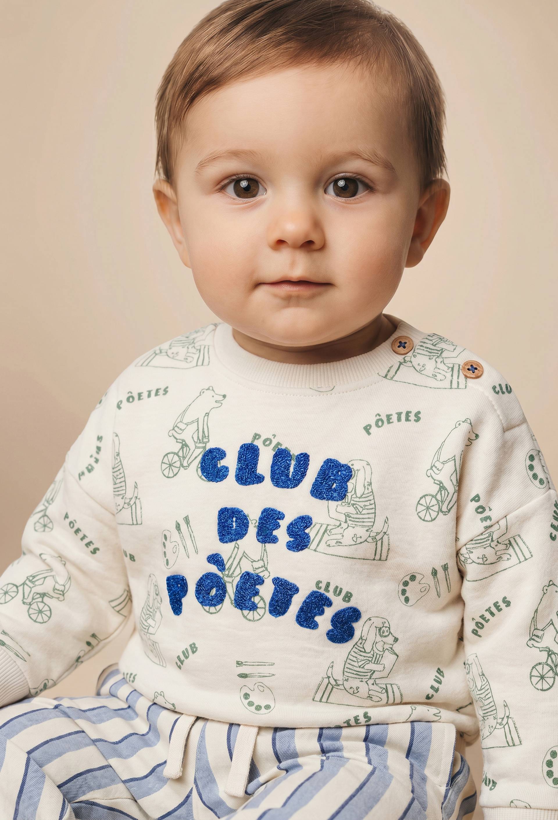 Sweat imprim&eacute; en coton BIO GOTS, Beige clair, large image number 0.0