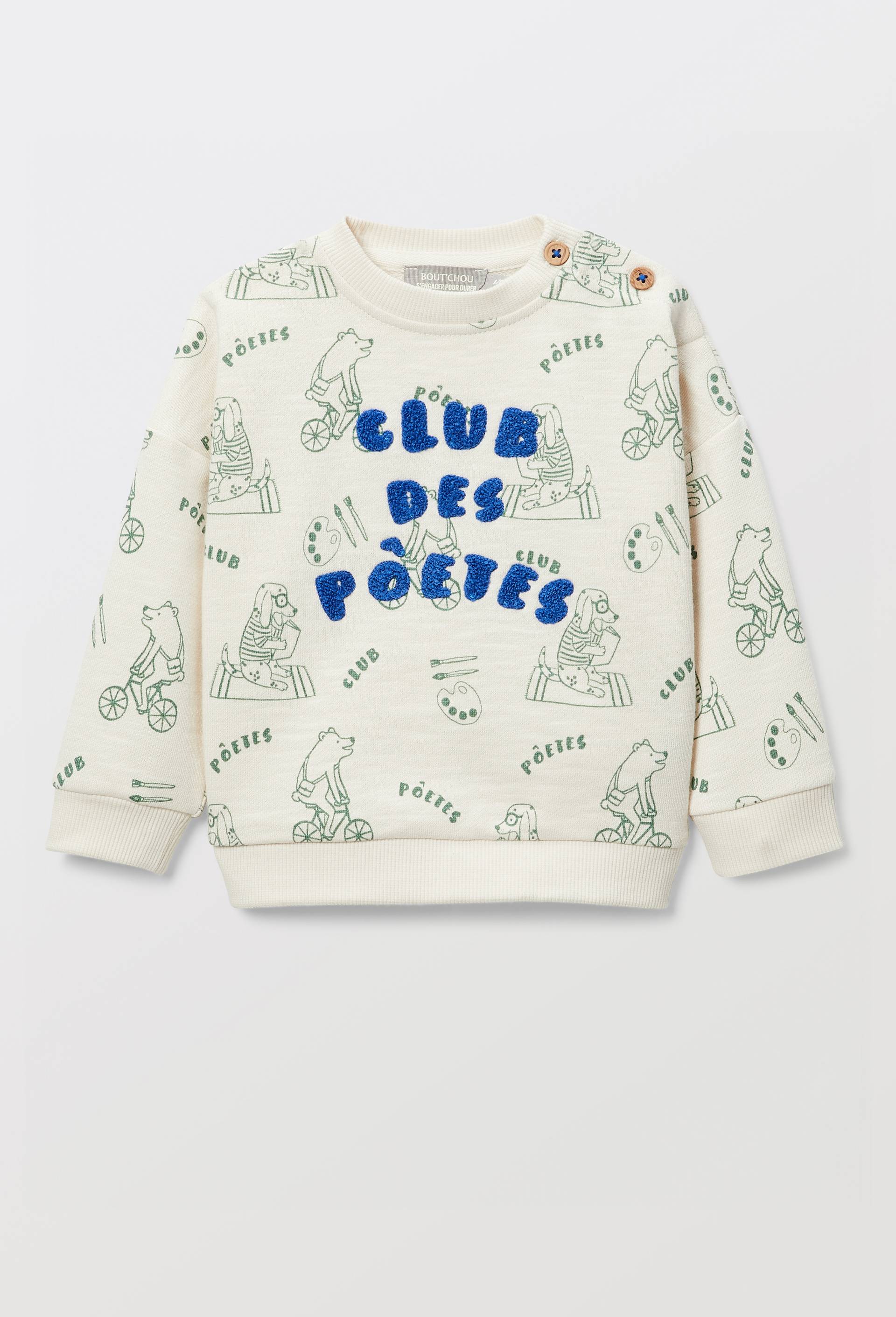 Sweat imprim&eacute; en coton BIO GOTS, Beige clair, large image number 1