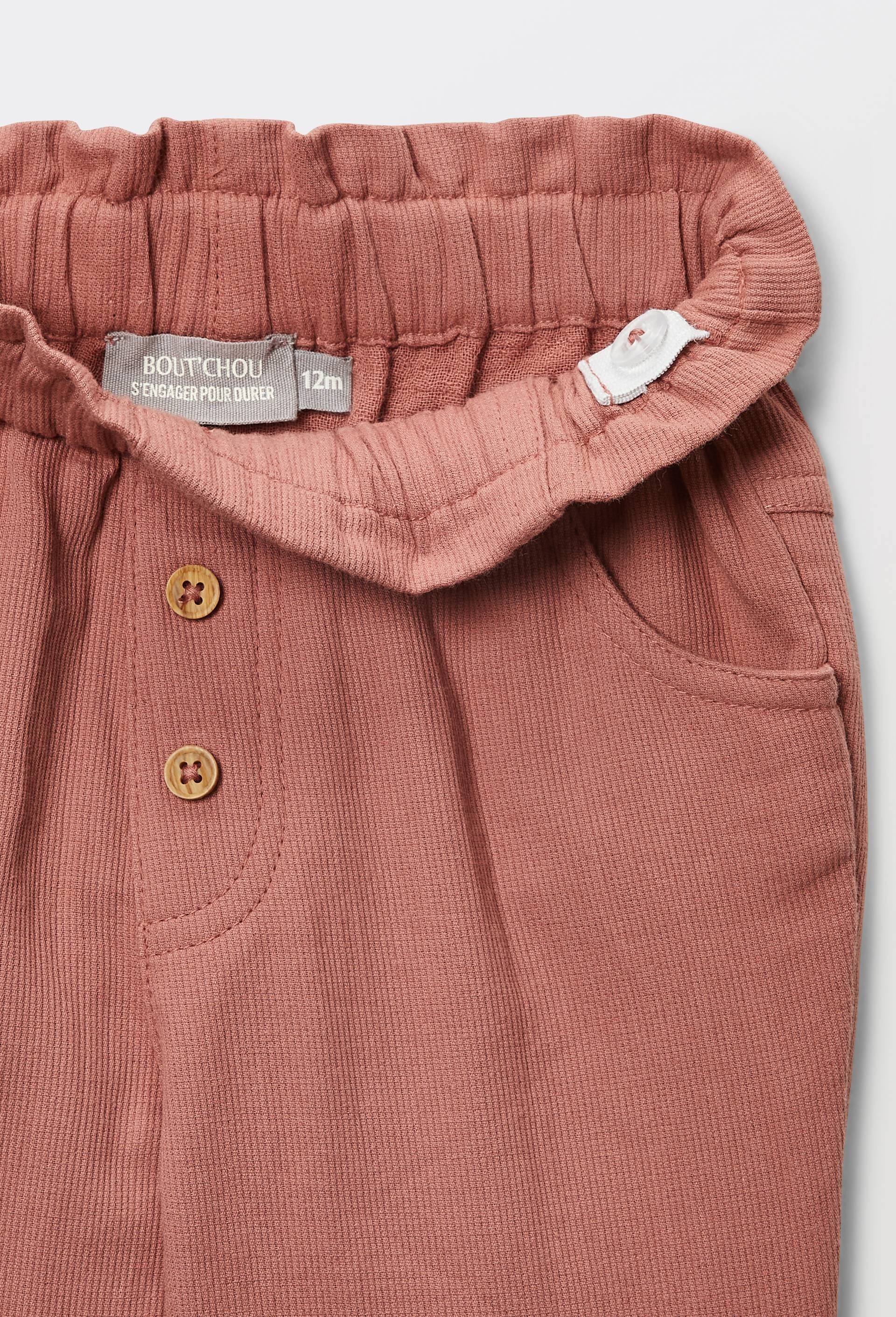 Pantalon taille &eacute;lastique uni en gaze de coton BIO GOTS, Rose fonc&eacute;, large image number 2.0