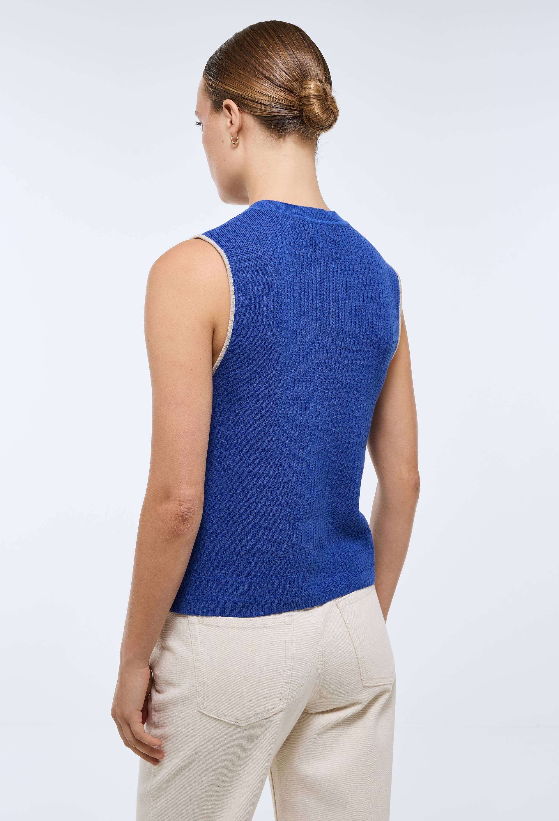 D&eacute;bardeur en maille ajour&eacute;e en coton, Bleu, large image number 1