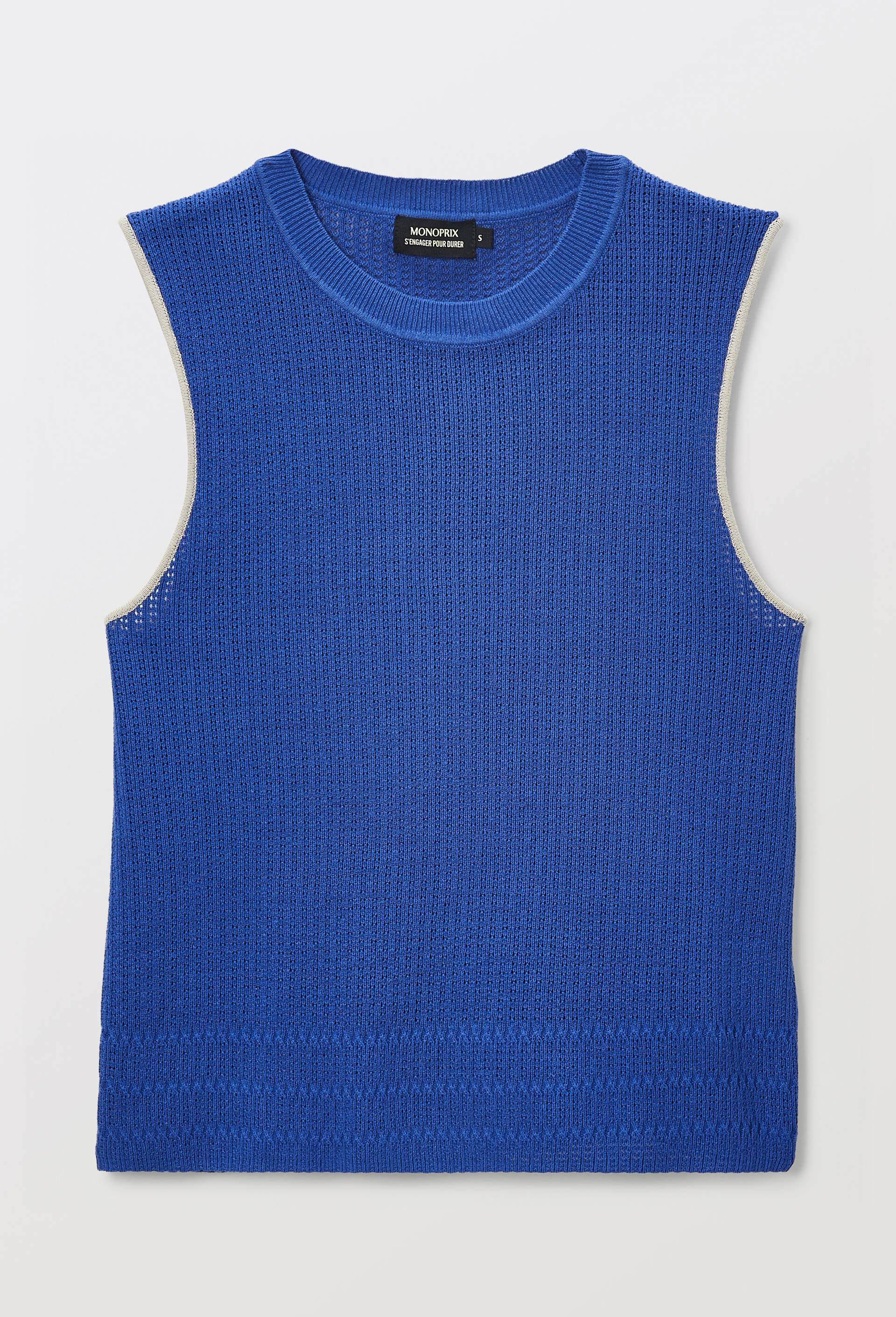 D&eacute;bardeur en maille ajour&eacute;e en coton, Bleu, large image number 2