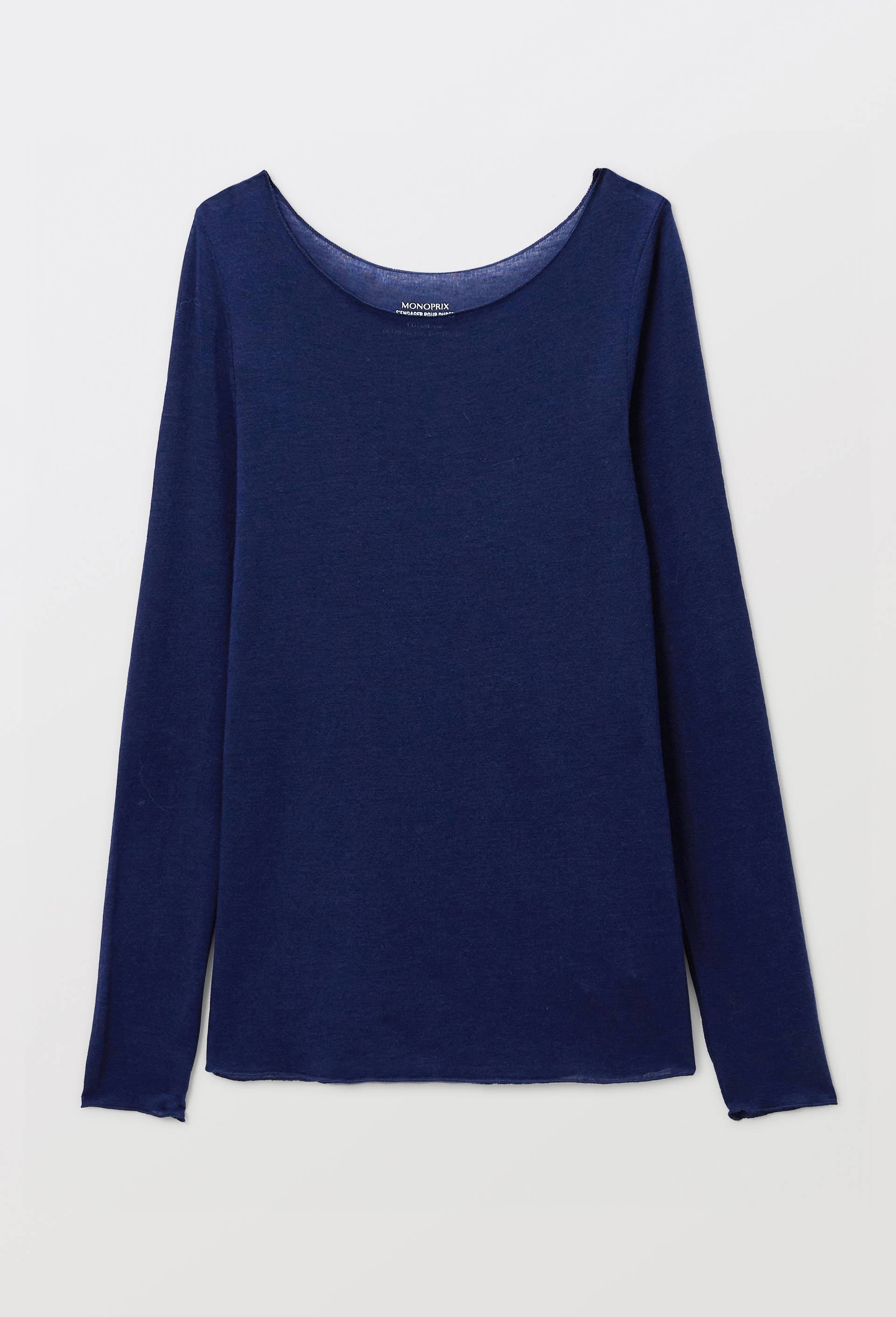 T-shirt manches longues col bateau contenant de la laine, Bleu fonc&eacute;, large image number 3