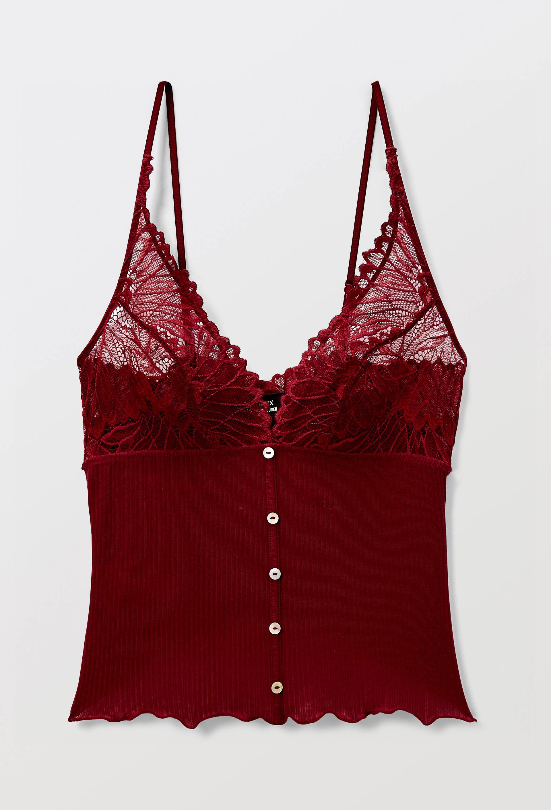 Caraco fines bretelles SYLVANA en modal et dentelle, Rouge fonc&eacute;, large image number 2