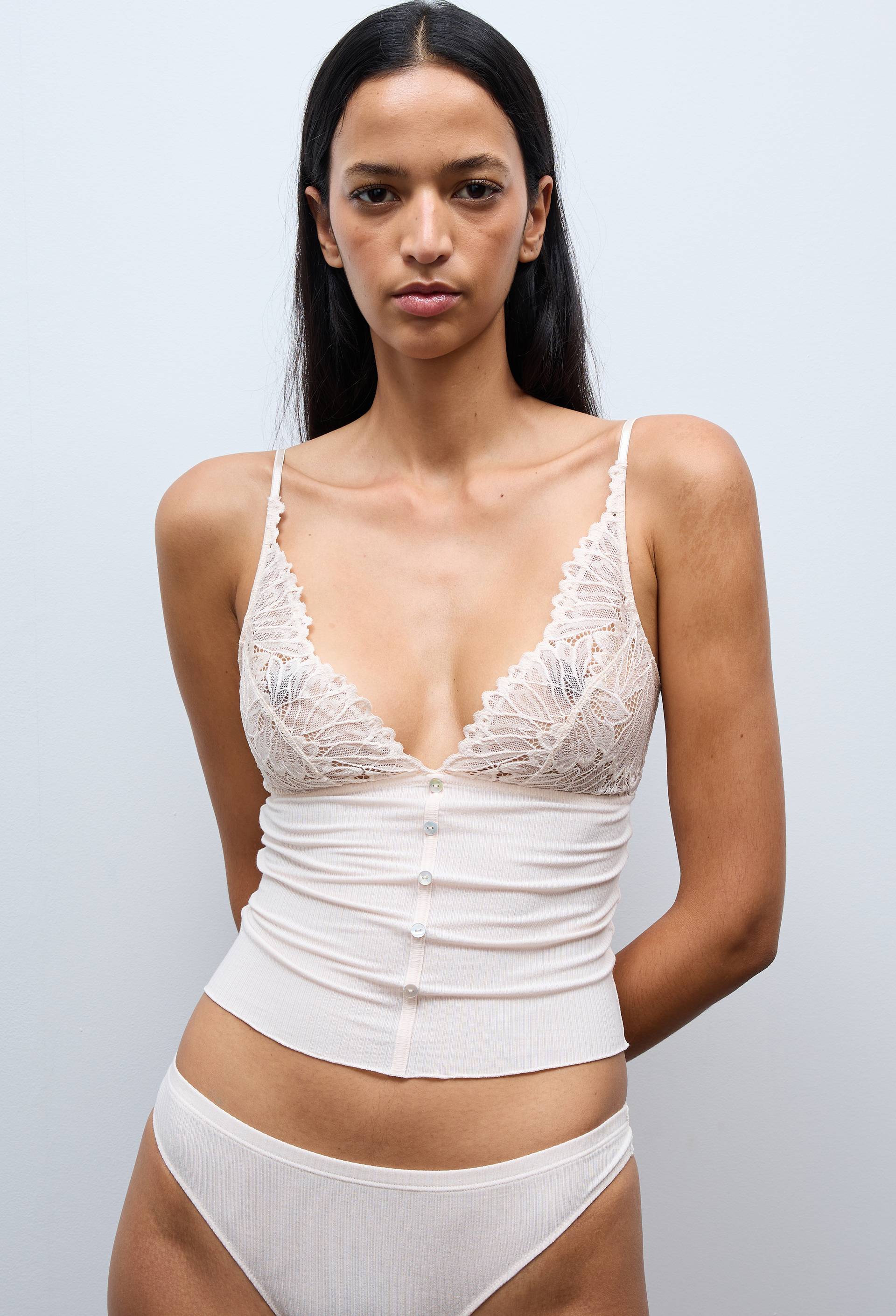 Caraco fines bretelles SYLVANA en modal et dentelle, Rose clair, swatch image