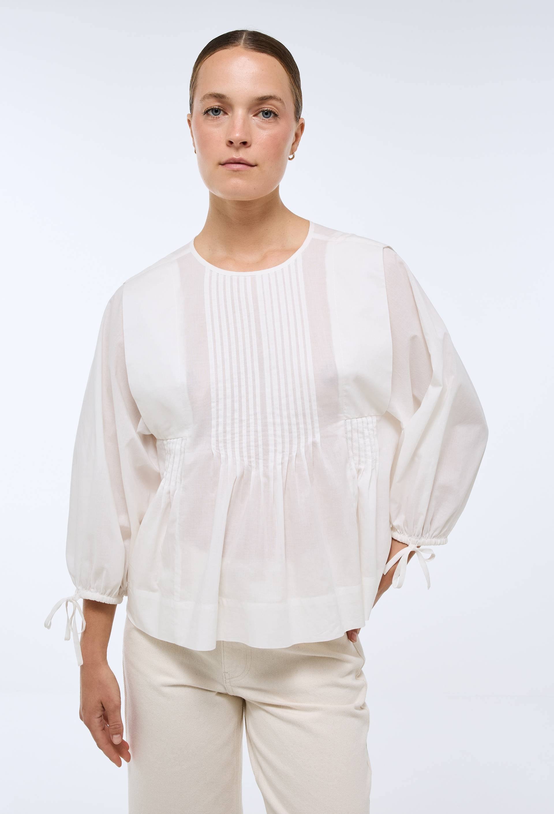 Blouse nou&eacute;e au dos en coton BIO GOTS, Blanc, large image number 0.0