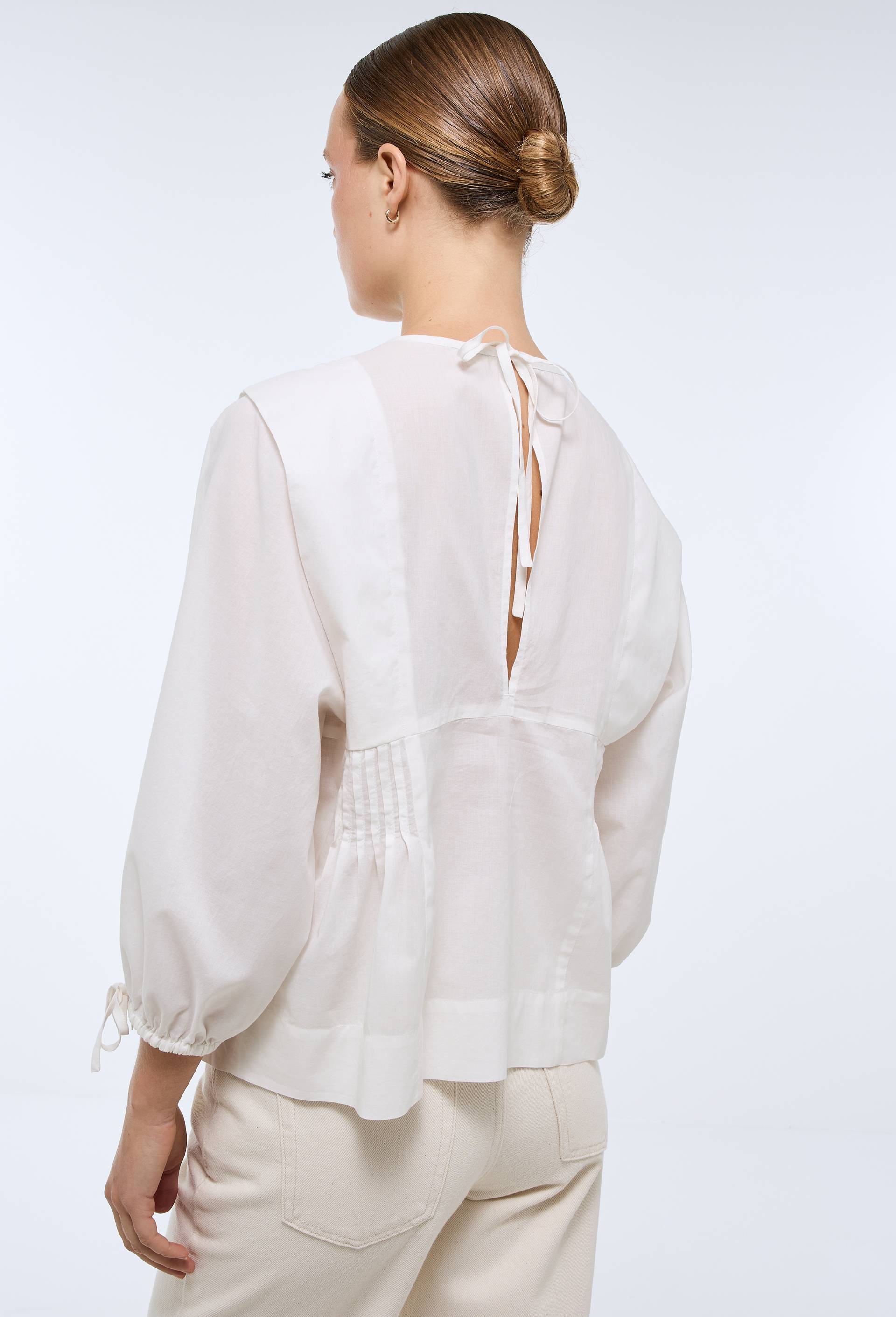 Blouse nou&eacute;e au dos en coton BIO GOTS, Blanc, large image number 1.0