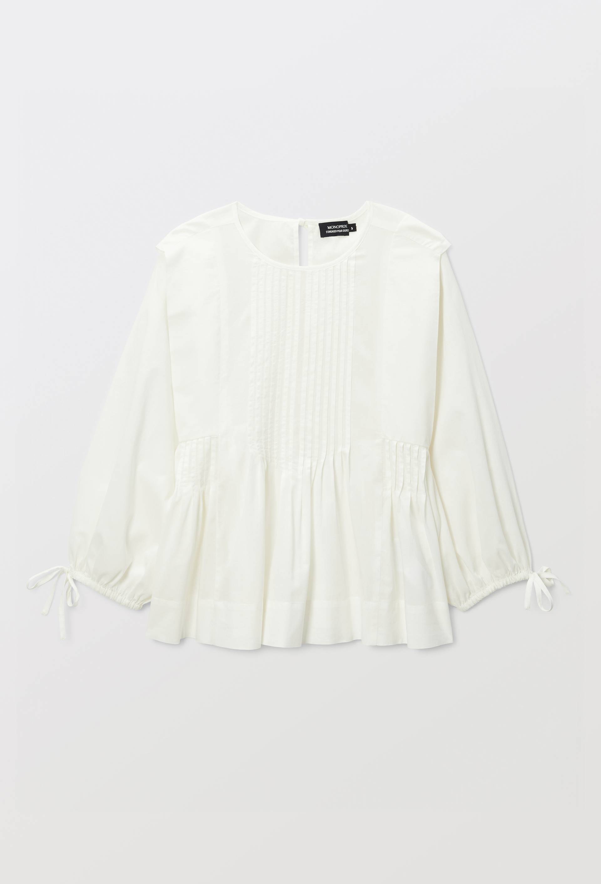 Blouse nou&eacute;e au dos en coton BIO GOTS, Blanc, large image number 2.0