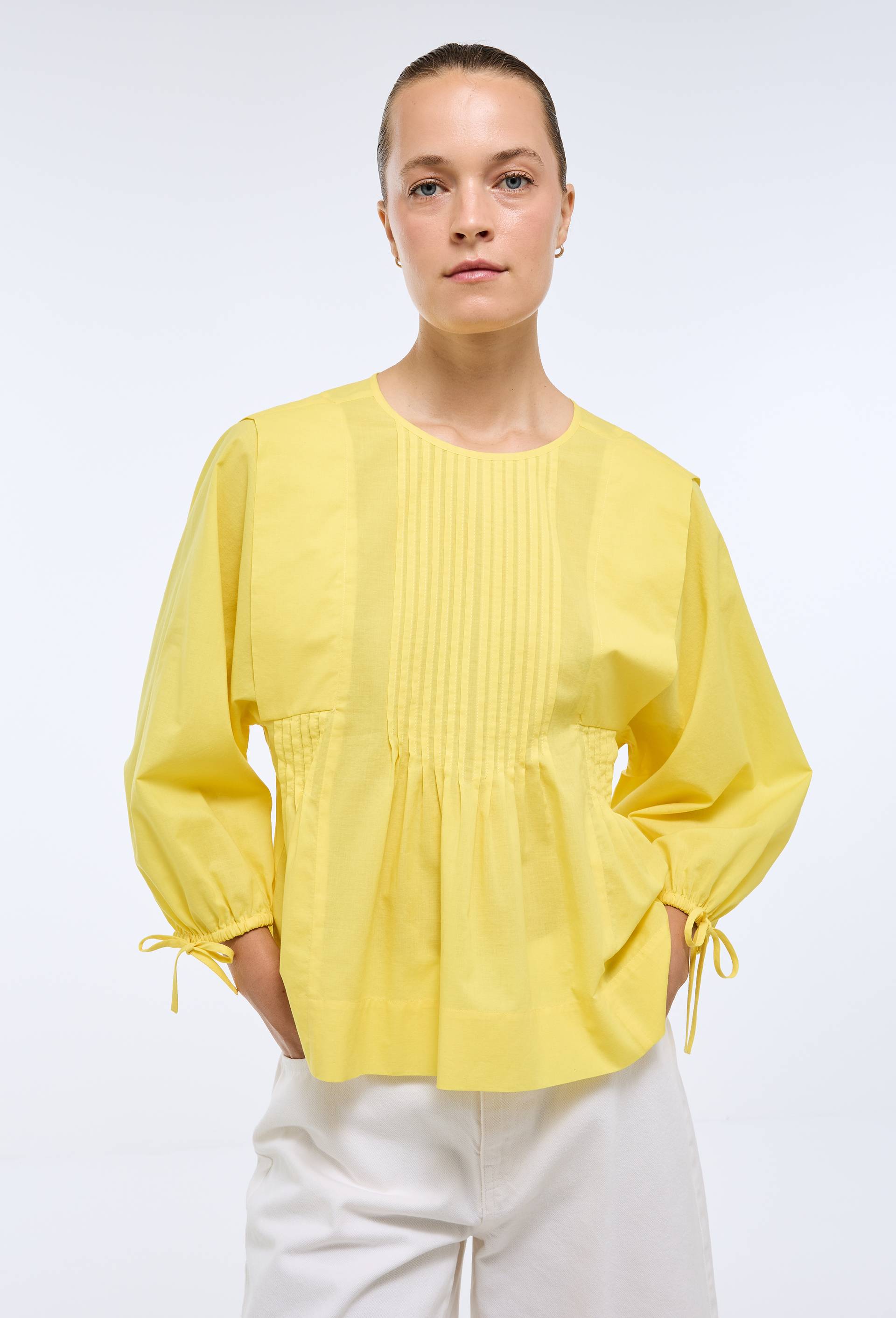 Blouse nou&eacute;e au dos en coton BIO GOTS, Jaune, large