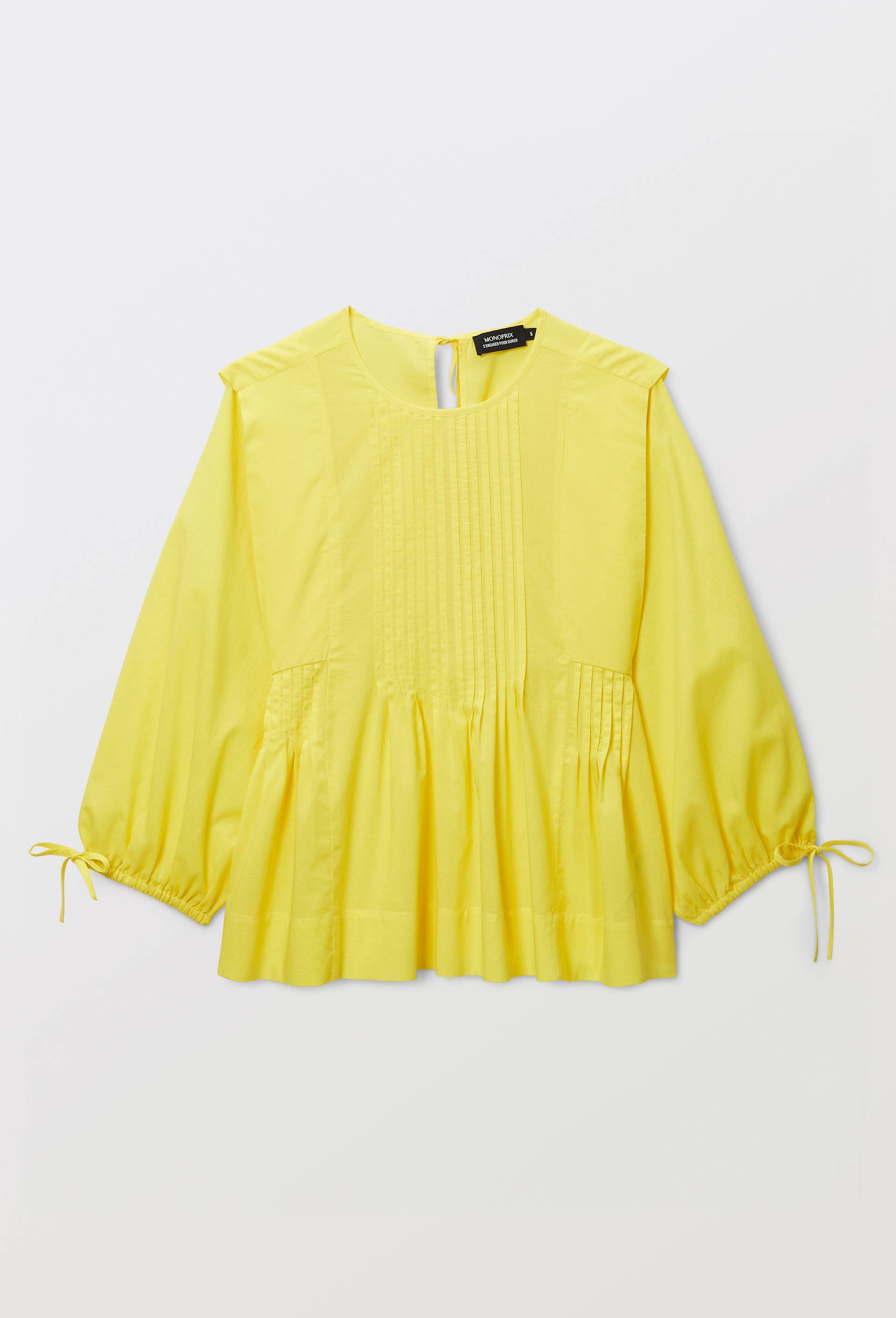 Blouse nou&eacute;e au dos en coton BIO GOTS, Jaune, large
