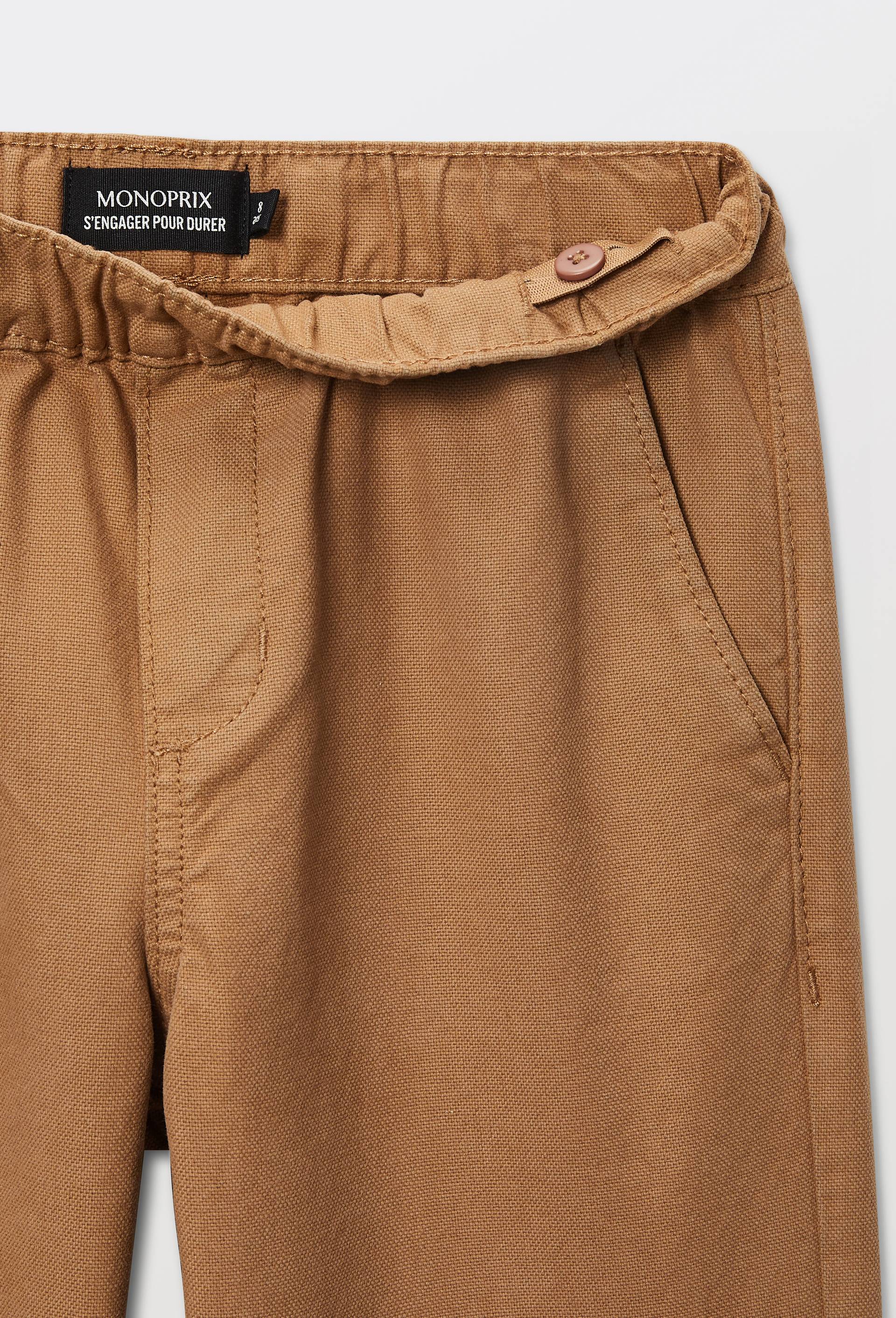 Jean droit taille &eacute;lastiqu&eacute;e en coton, Beige, large image number 3